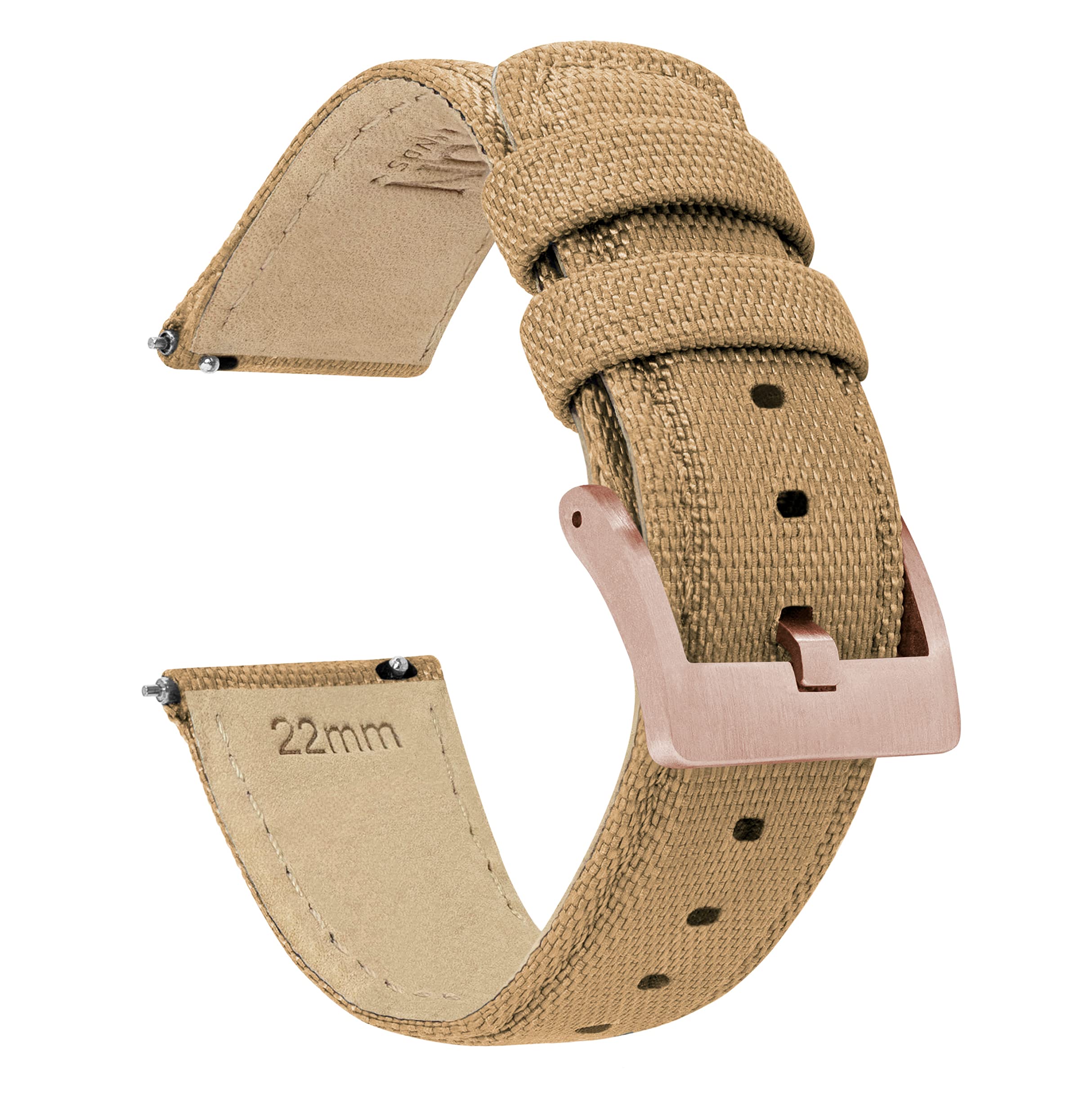 24mm Khaki Tan BARTON Sailcloth Quick Release Premium Nylon Weave (Rose Gold Buckle)