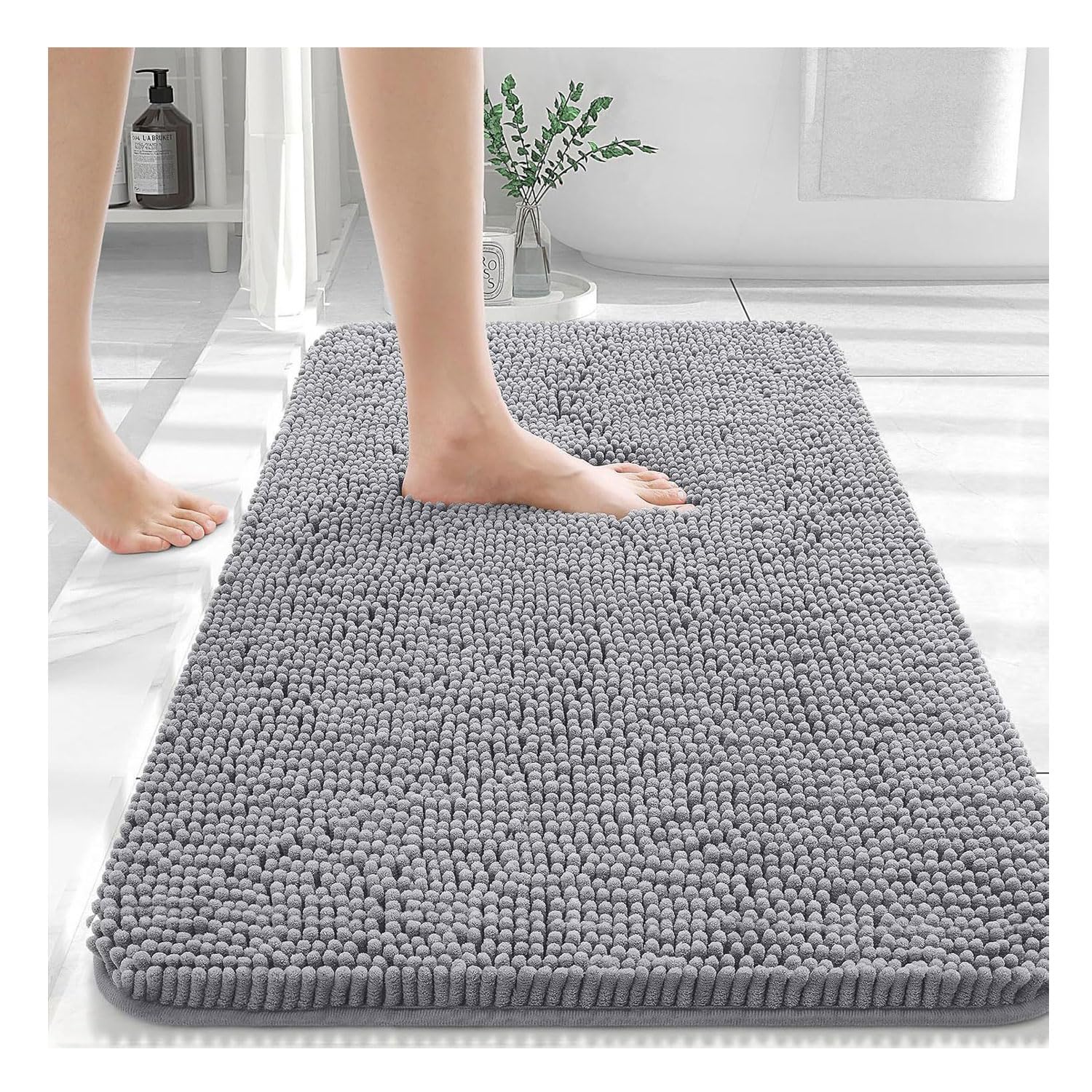 Tapis de bain chenille gris 50x80 lavable machine séchage rapide