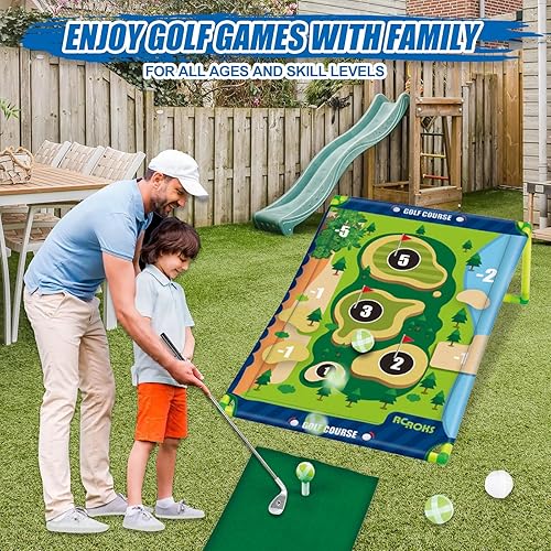 Miniatura 6 de Juego de astillado de golf mejorado con 2 palos, juego de batalla de golf de velcro para jóvenes, portátil familiar para patio trasero, objetivo de