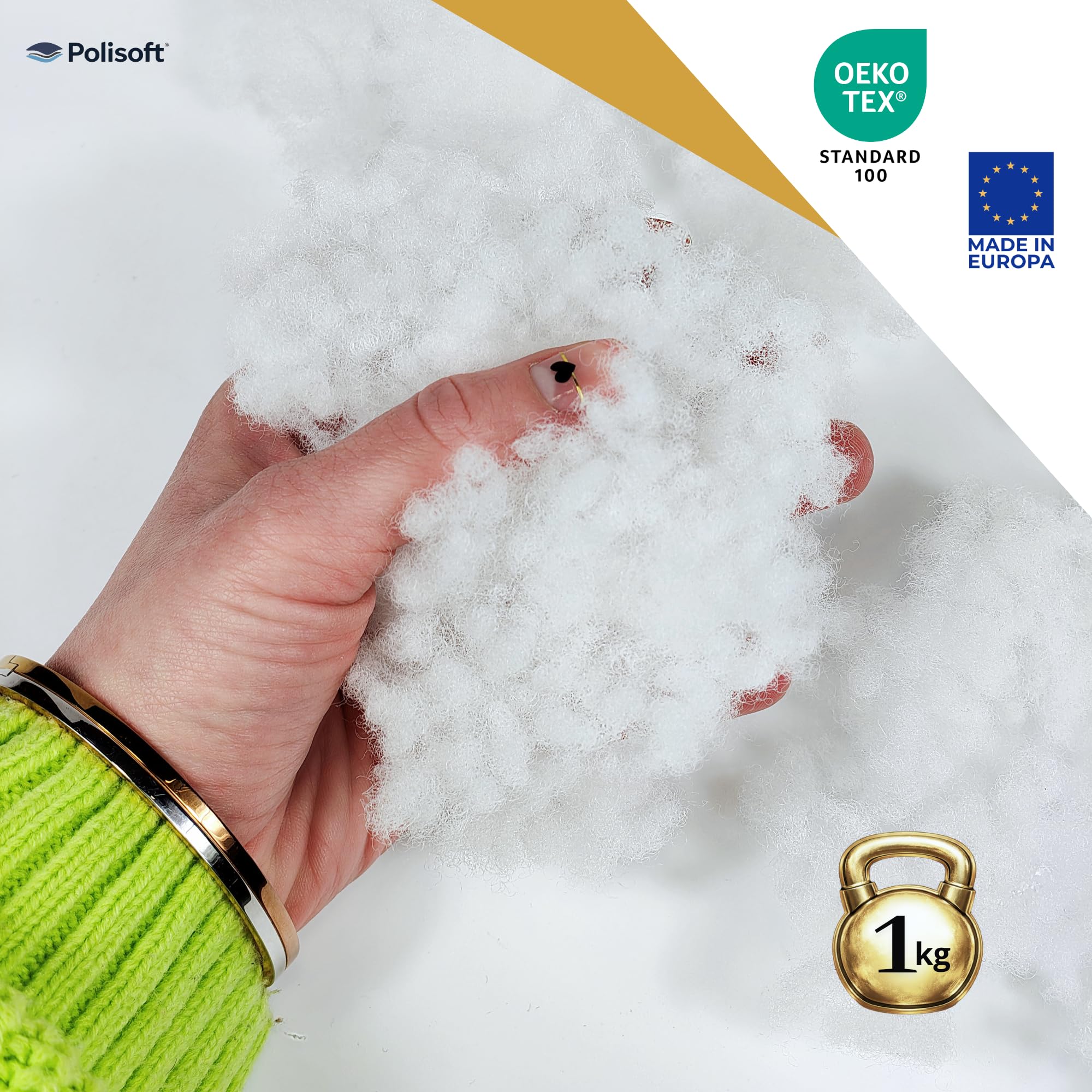 Ouate de Rembourrage Pour Coussin, 1kg, Fibre Blanche Rembourrage pour Peluches, Certificat OEKO-TEX 100, Hypoallergénique & Lavable, DIY, 100% Polyester, Blanc (1000) - 3