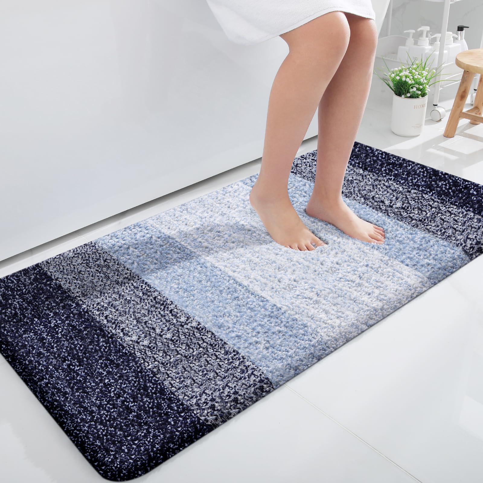 OLANLY Large Bathroom Rugs 50x30, Extra Soft Absorbent Microfiber Bath Rugs | Navy Blue, Non-Slip Quick-Drying Rubber Backing, Washable Plush Bath Mat for Floor, Tub and Shower, Home Decor Accessories