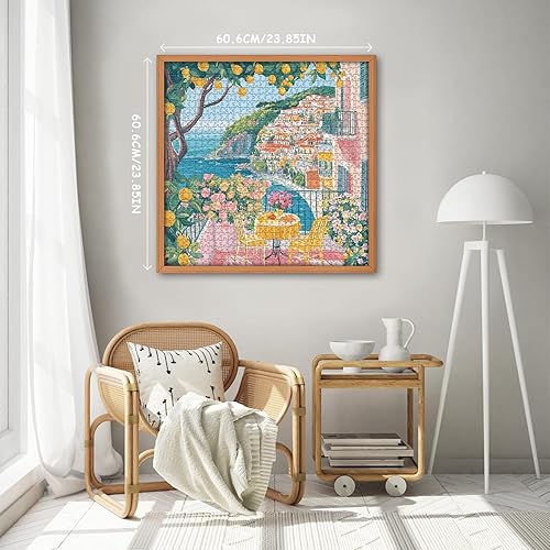 Miniatura 4 de Italia Cinque Terre - Rompecabezas para adultos, 1000 piezas, colorido rompecabezas de playa con flor, arte de paisaje oceánico de verano,