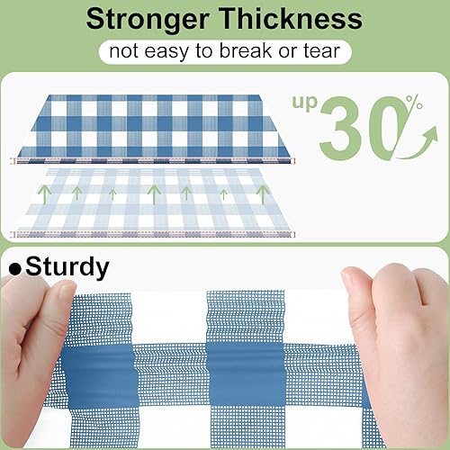 Vista 254 de Smiry Paquete de 10 Manteles Desechables de Cuadros Vichy Azules - 54" x 108" Mantel de Plástico de Servicio Pesado, Cubiertas de Mesa Impermeables