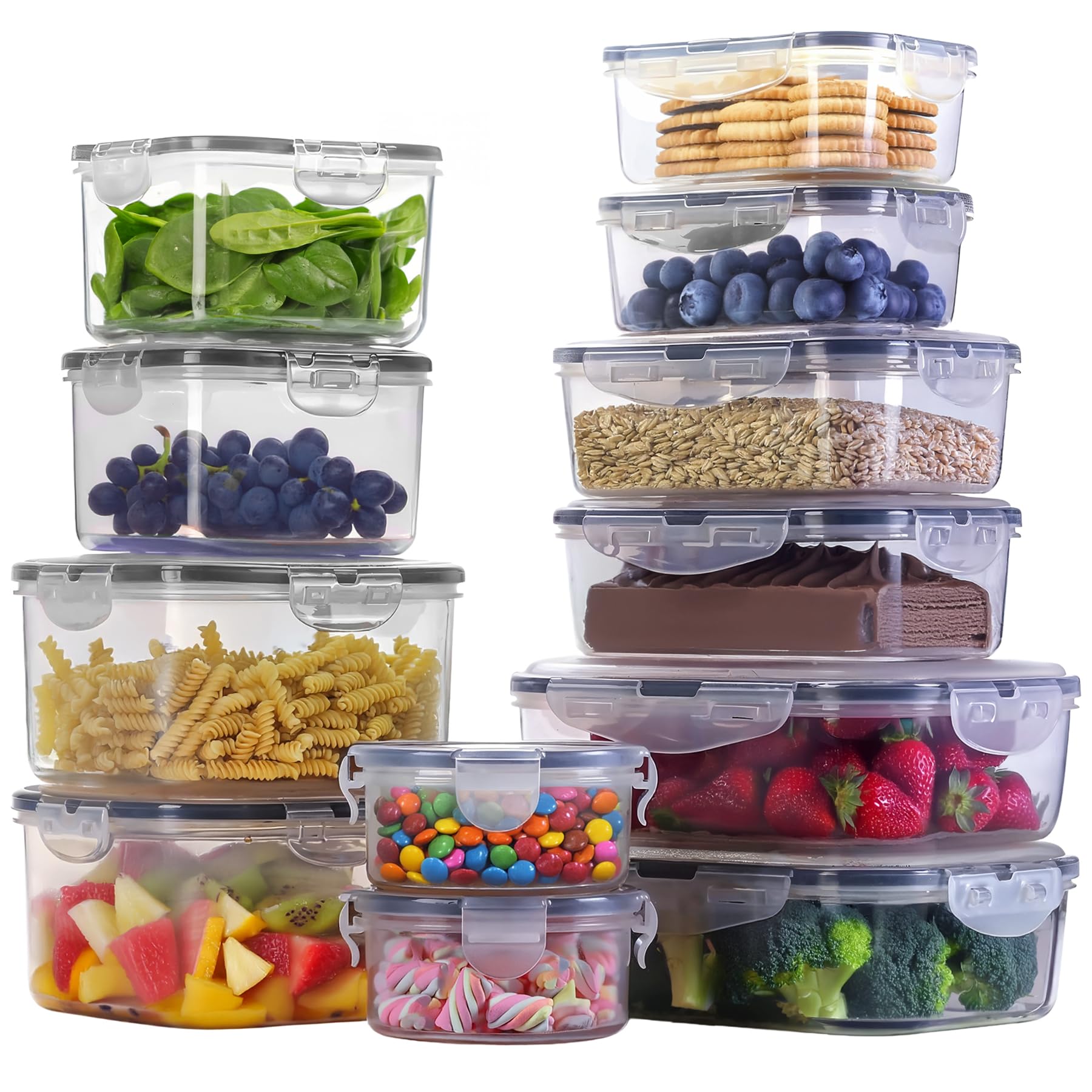 Raganet, Contenedores para Alimentos, Juego de Recipientes Hermeticos con Tapa, De Plastico, Etiquetas de Pizarrón y Marcador, Organización y Almacenamiento de Cocina (12 Contenedores)
