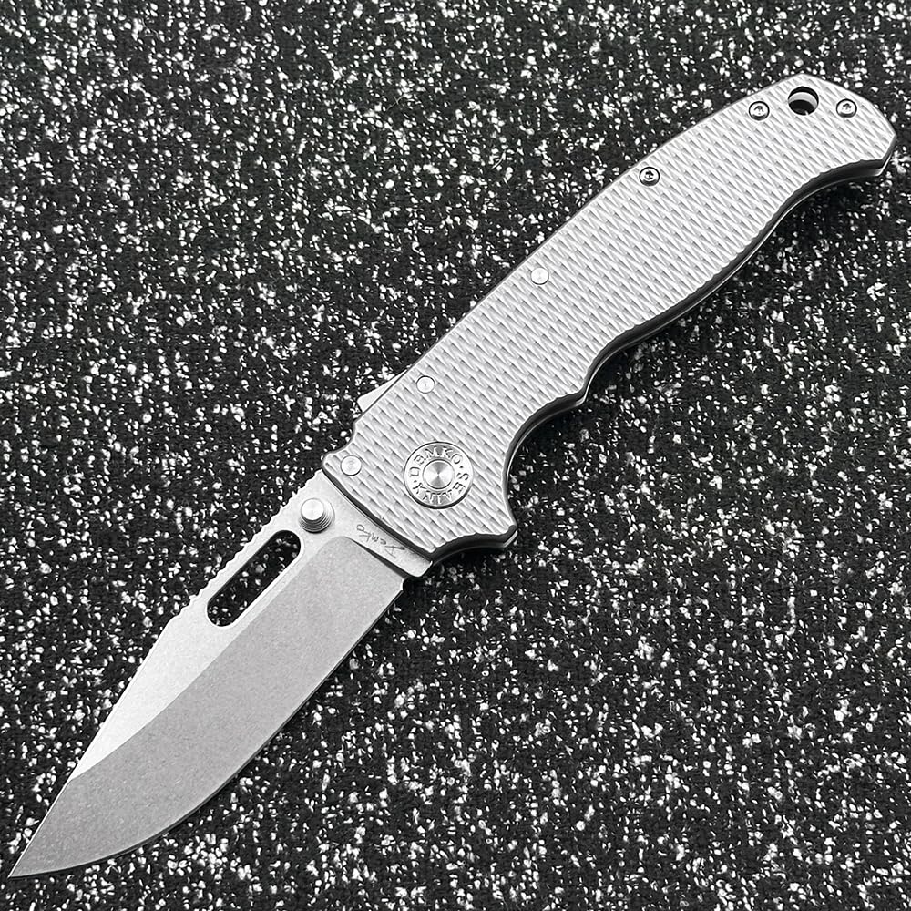 DEMKO Cold Steel Large Shark AD20 Titanium/Carbon Fiber Handle Bearing Outdoor Folding Knife Camping Survival Sharp Tactical Anti-Body EDC Tool Knife (Checked Point Blade)