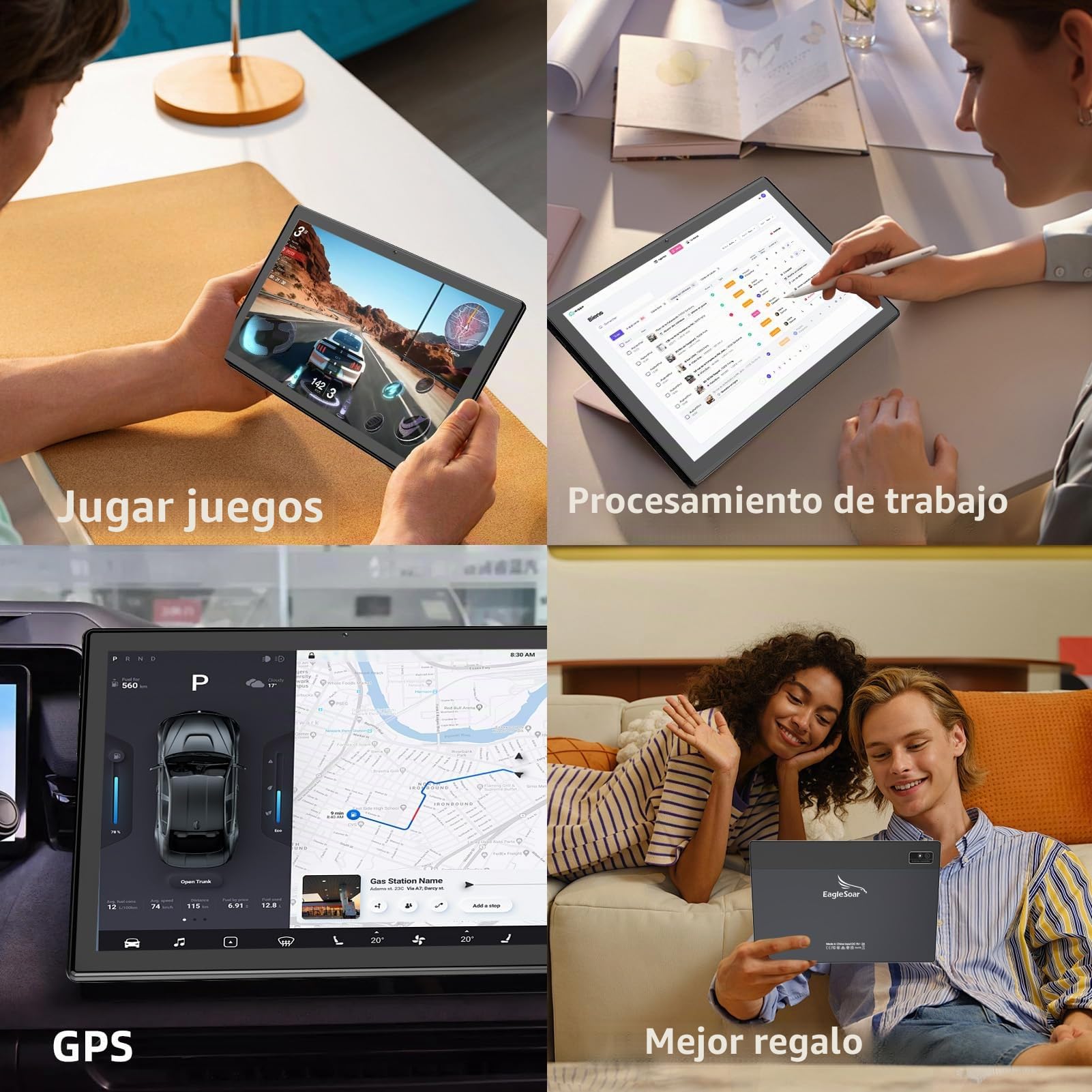 EagleSoar 2025 Última Tableta Android 14, Tablet 10 Pulgadas 12GB ROM+128GB RAM (Expansión de 1TB), Tablet con Procesador Octa-Core, 10000mAh, Doble Banda 2.4/5G WiFi, 1280x800 FHD IPS-Gris
