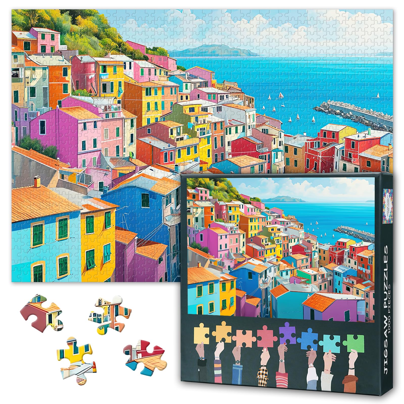 Landscape Jigsaw Puzzles for Adults 1000 Pieces, Colorful Street Murals and Captivating Harbor Views 1000 Piece Puzzle, Seascapes Jigsaw Puzzles, 19.5 x 27.5 Inch — image 1