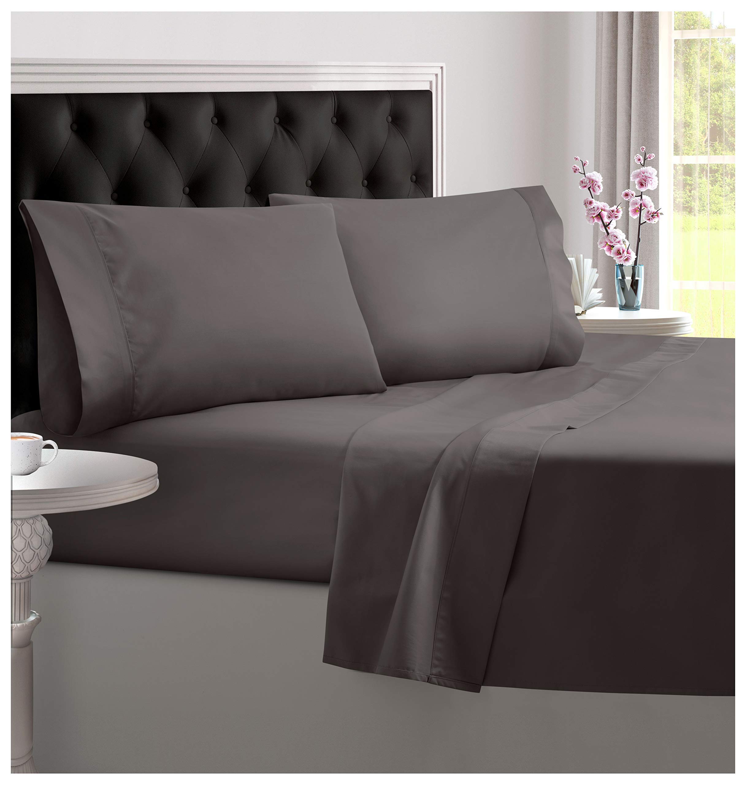 DREAMCARE 100% Cotton Sheets for King Size Bed - 4 Pieces Bed Sheets Set Up to 16" Deep - 1000 Thread Count - King Size Sheets Cotton - Luxurious Softness, Breathable, Cozy - Stone Gray