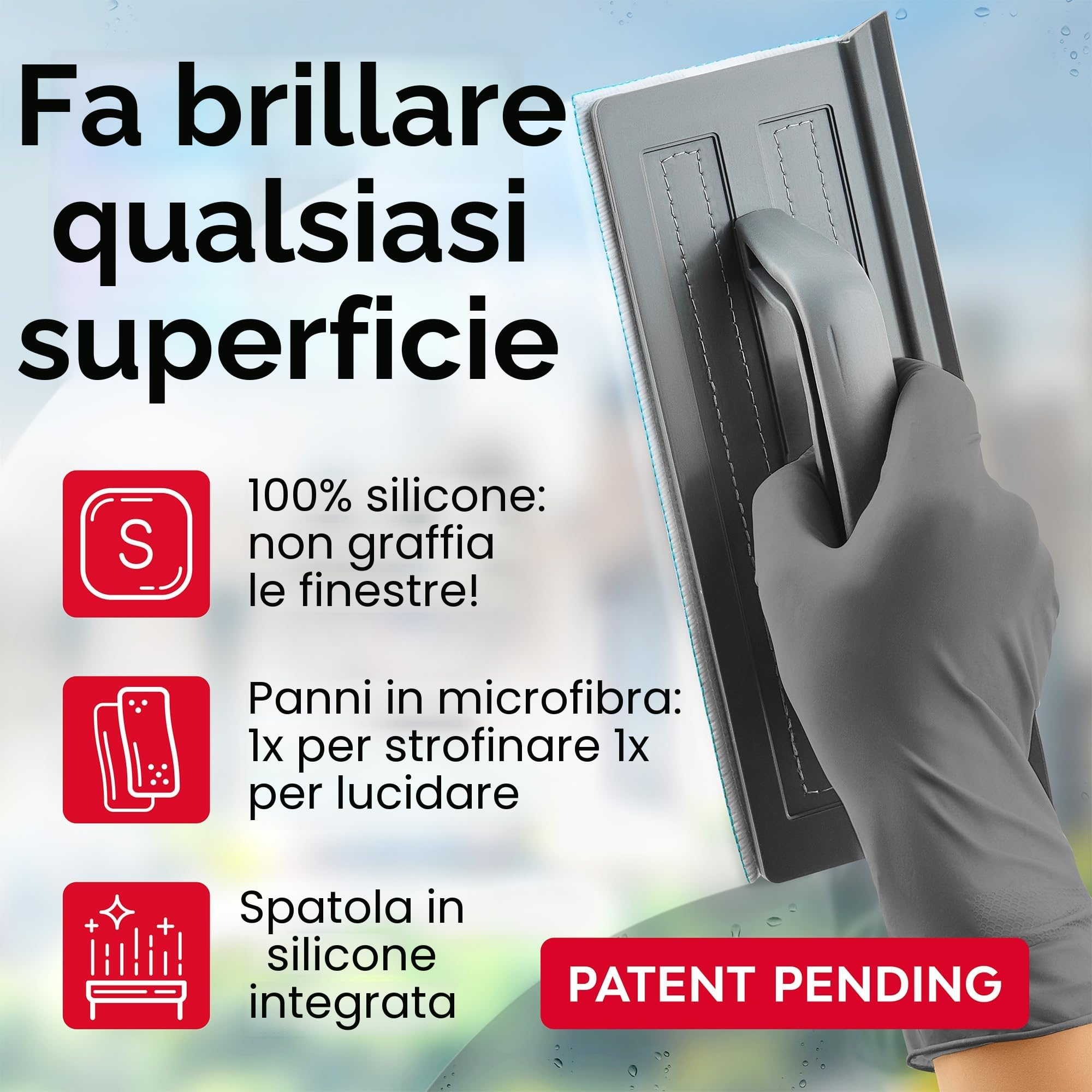 Tyroler Tergivetro da Doccia 25cm, Silicone 100% | 2 Panni in Microfibra per Strofinare e Lucidare | Multi-Superficie - Specchio, Marmo, Cucina, Piastrelle e Tiracqua da Doccia | Tergivetro per Doccia