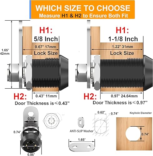 Miniatura 2 de Paquete de 6 cerraduras de gabinete con llaves, cerraduras tubulares de leva de 58 pulgadas con la misma llave, cerradura de RV para armarios de