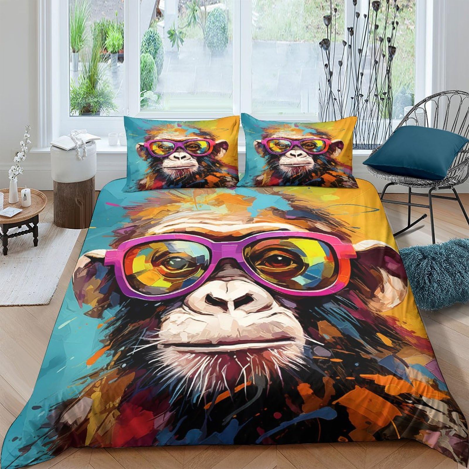 Ctjqhvkz Style-10 3D Printed Funky Monkey Fitted Sheet Microfiber Colourful Sunglasses Mattress Cover For Bedroom Dorm Decor Single（135X200cm）