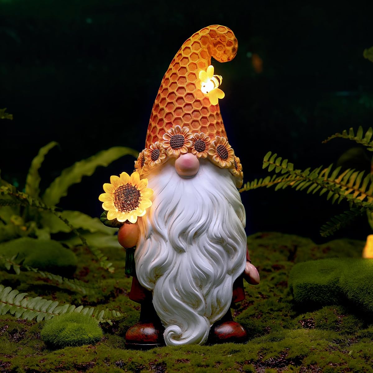 Olekki Garden Gnomes Outdoor - Sunflower Gnome Statue with Solar LED Lights for Yard, Patio, Lawn Ornaments - Best Garden Gifts for Mothers Day, Housewarming, Festival