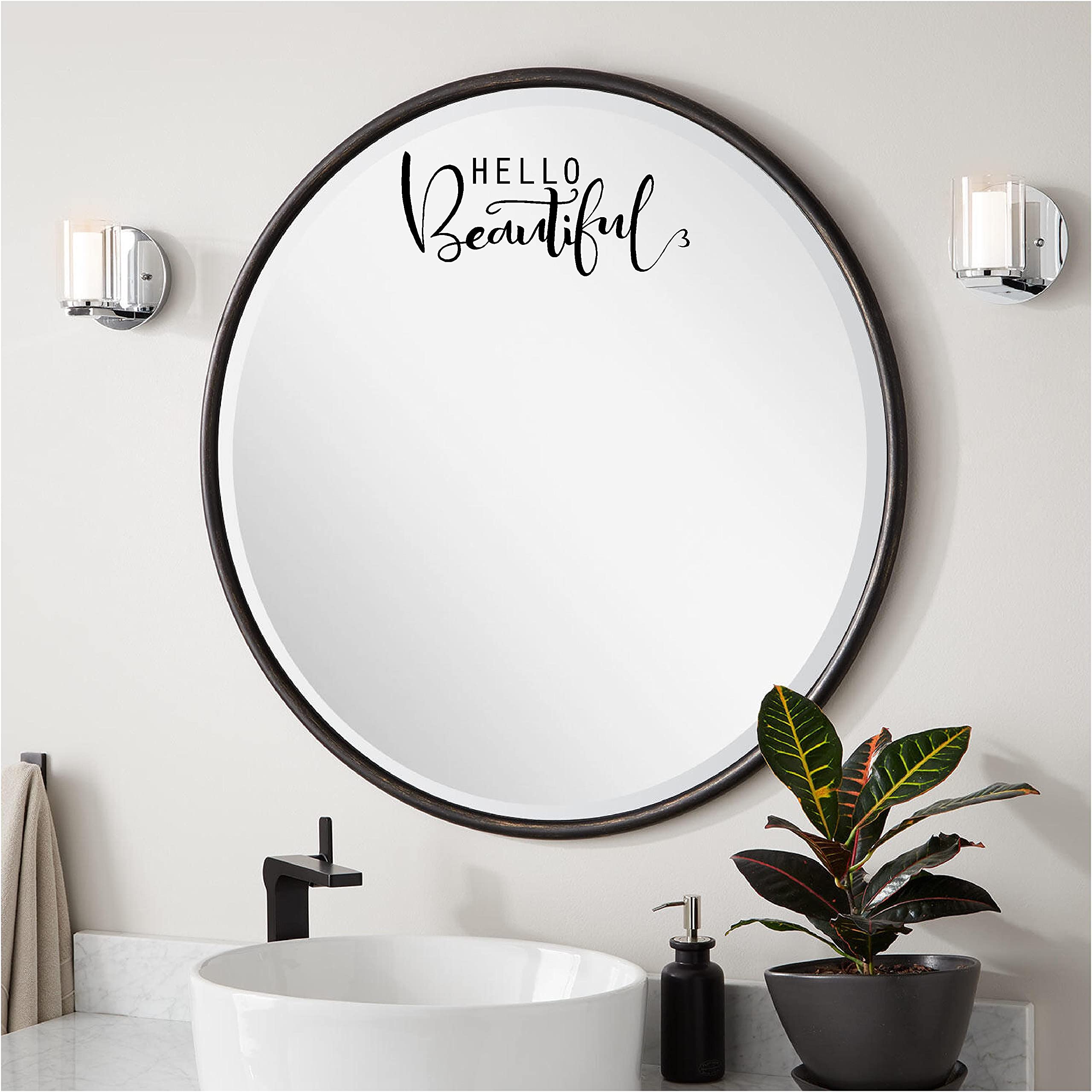 Hello Beautiful Mirror Bathroom Decor Sticker Inspirational Wall Sayings Vinyl Decals