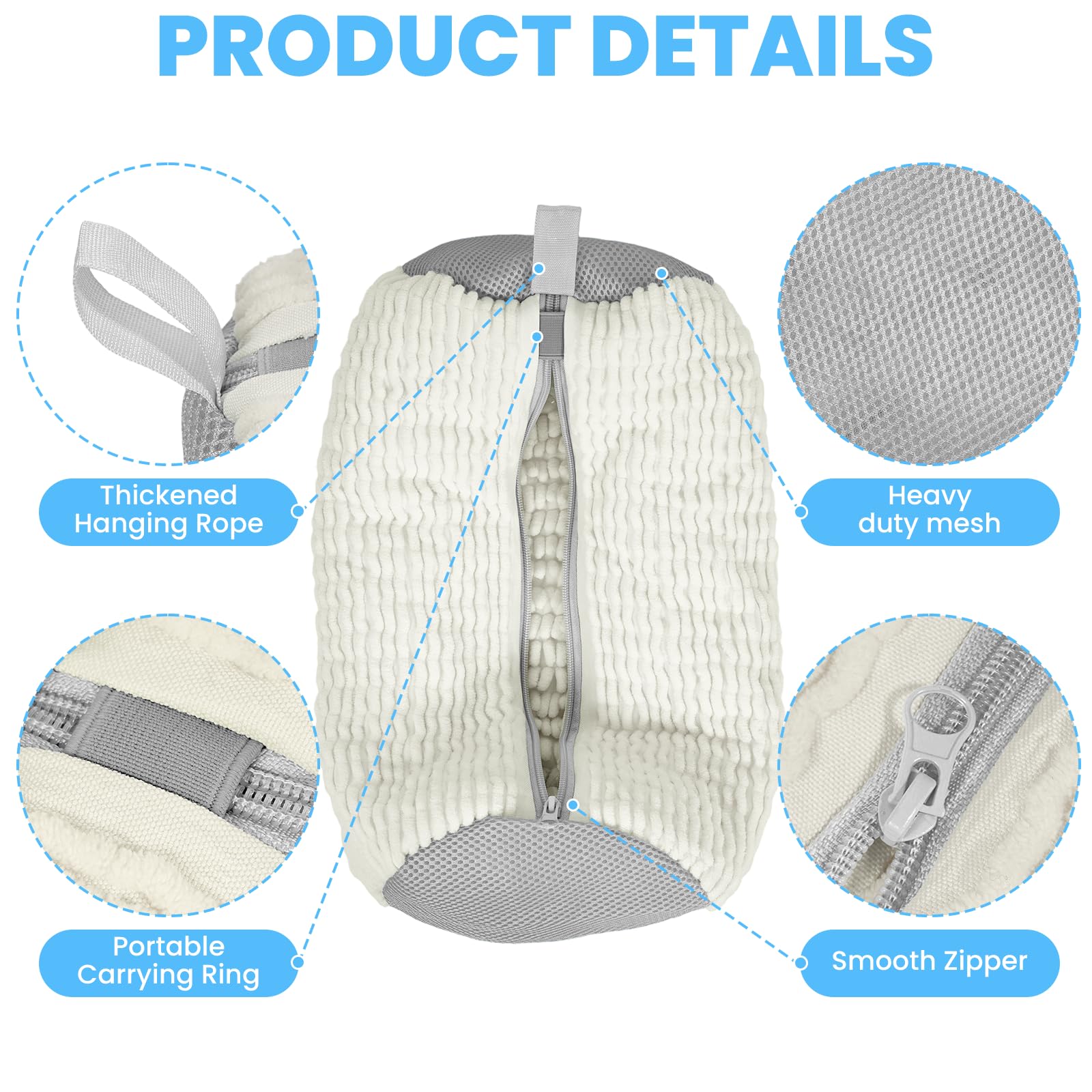 Zorplex 2 Pezzi Sacchetto Scarpe Lavatrice, Borsa da Bucato Riutilizzabile in Tessuto Resistente con Cerniera Nascosta, Scarpe Sportive, Pulizia 360° per Sneakers, Scarpe a Rete (2 Bianco)