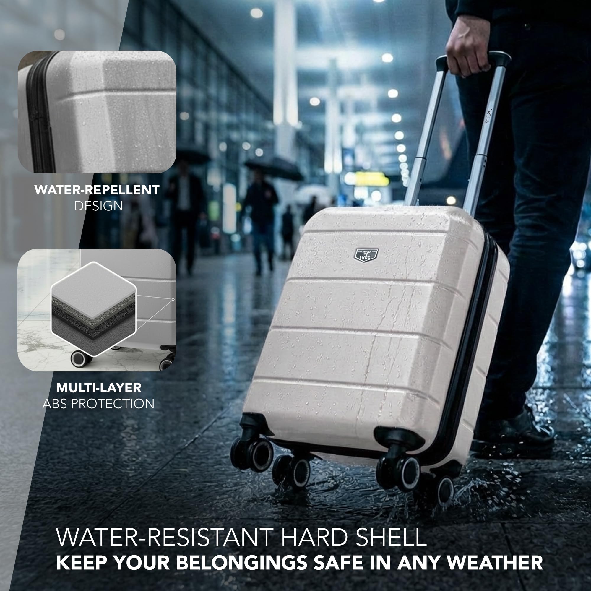 LUGG - Jetset 40cm Suitcase - 40x30x20cm- Ryanair Compatible - Underseat Size - Hard Shell ABS - Spinner & Removable Wheels - Lightweight Travel Luggage- Cream/Brown — view 46