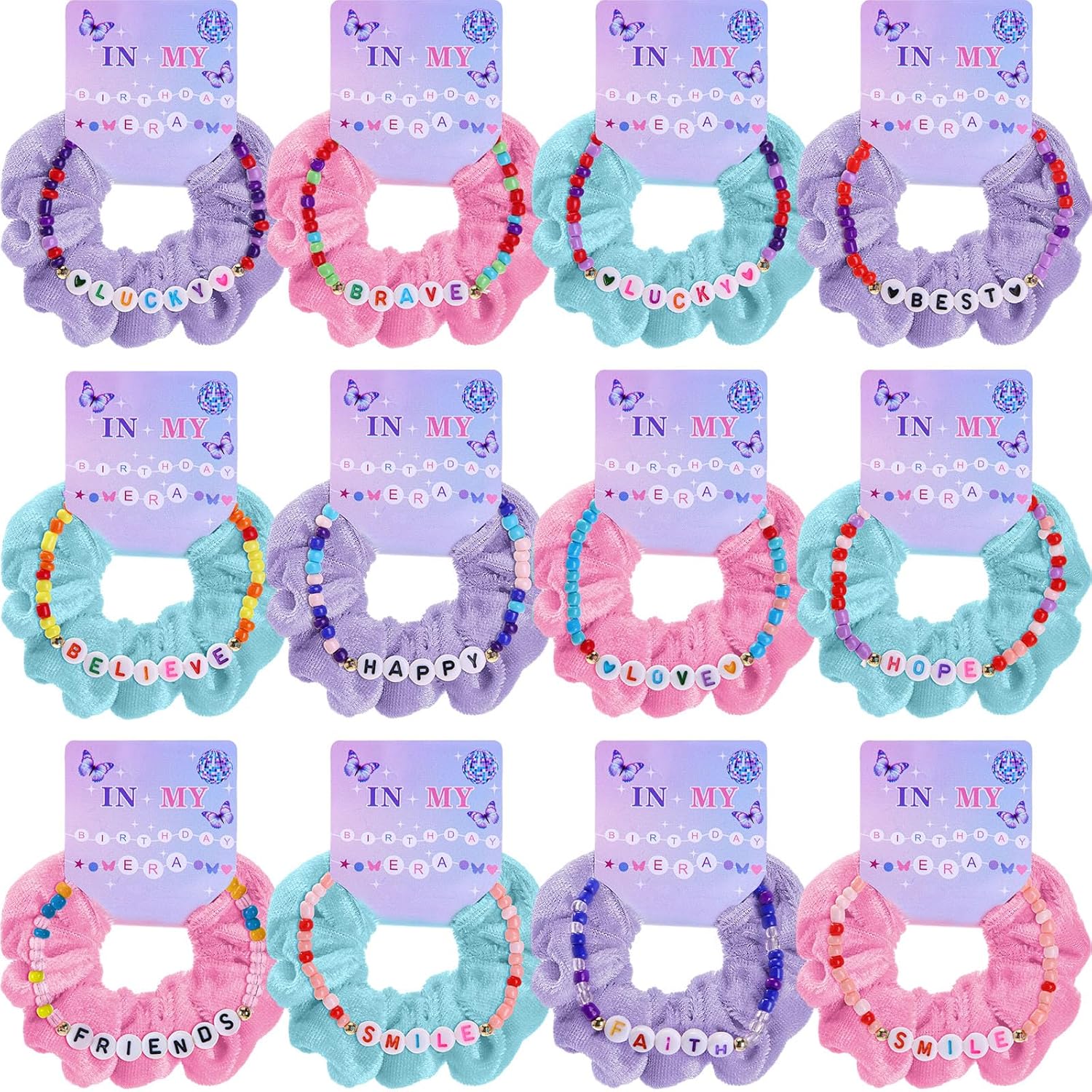 Hoteam in My Birthday Era Party Supplies Kpop Theme Popular Singer Favors Friendship Bead Bracelets Velvet Hair Scrunchies for Fans Party Supplies Birthday Decorations(24 Sets)