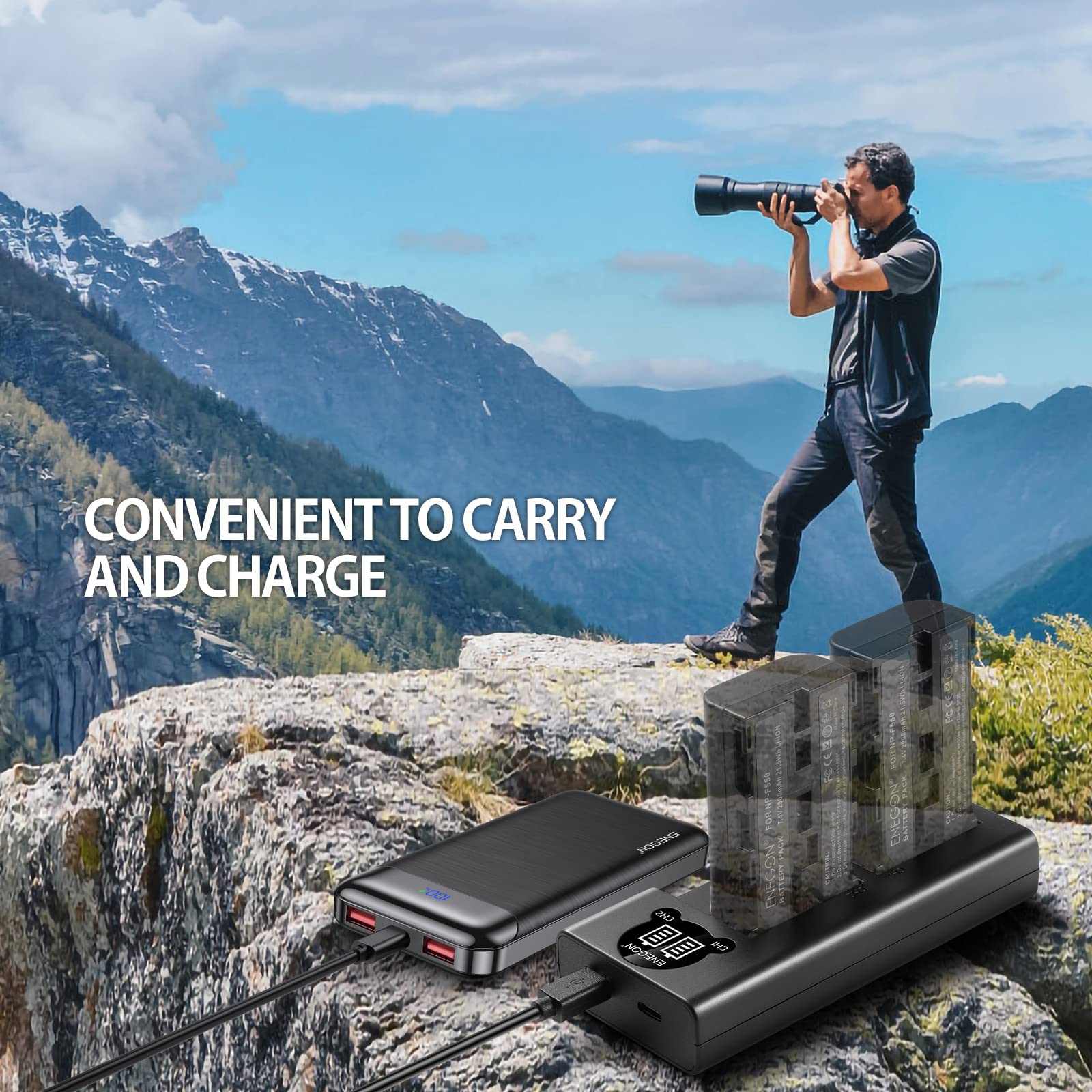 ENEGON DL-F550 Cargador para Sony NP-F550 NP-F330 NP-F570 NP-F530 DCR-VX2100 DSR-PD150 DSR-PD170 FDR-AX1 HDR-AX2000 HDR-FX1 HDR-FX7 HDR-FX1000 HVL-LBPB Sony CCD-RV100 Cámara Digital CCDRV200 TR940
