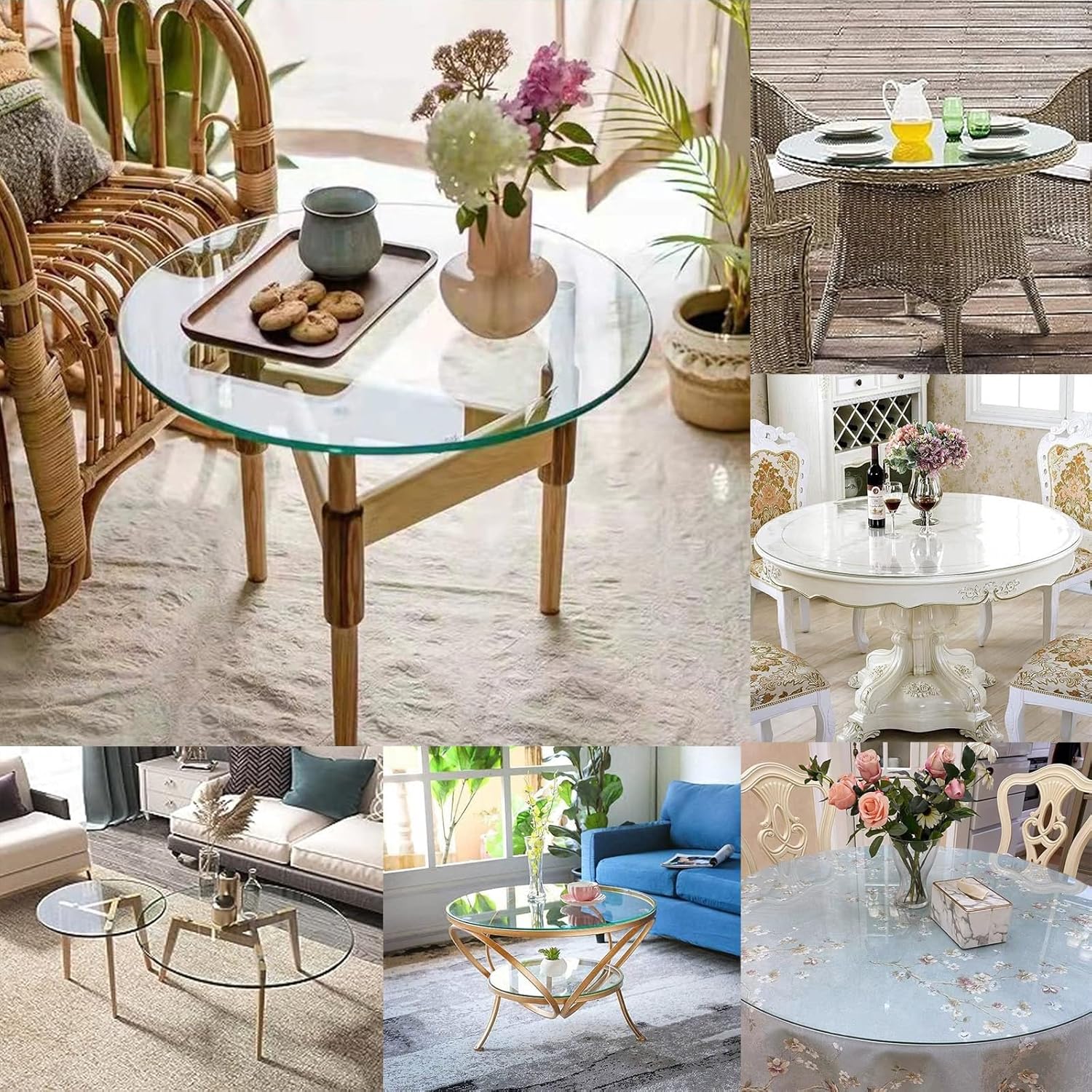 SAGIDAR Round Glass Table Top Marble Round Tempered Glass Dining Coffee Dinner, Round Table Glass 14IN 15IN 16IN, Round Kitchen Dining Table Top Furniture Home Furniture
