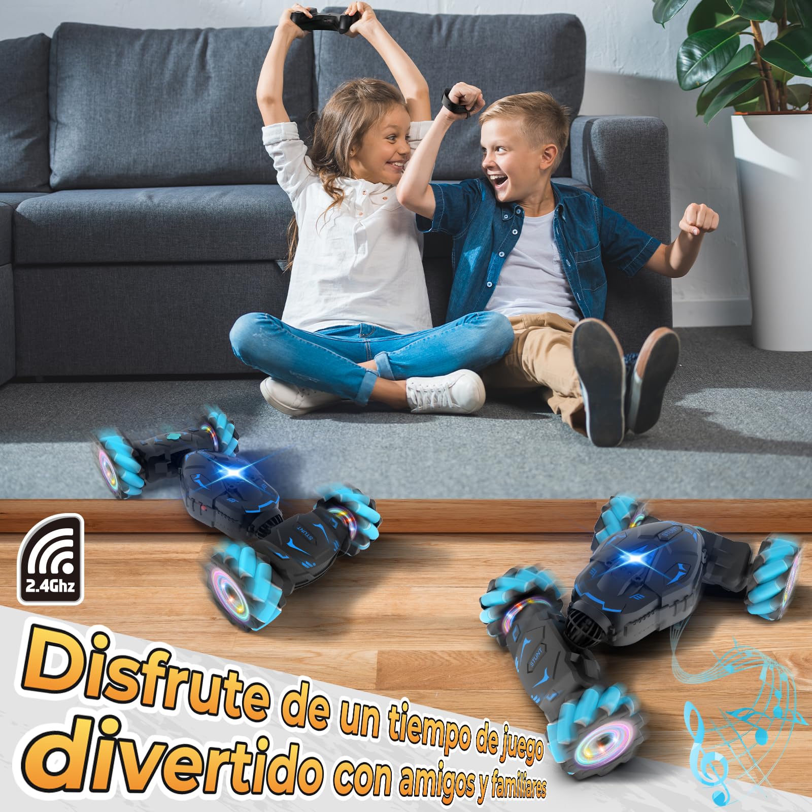 Pristar Coche Teledirigido Coche RC con Luz y Spray Coche Radiocontrol 4x4 2,4 GHz RC Drift Car Rotación 360° Coche Teledirigido con la Mano Carro Regalo Niñas Niños Niños de 4 5 6 8 9 10 Años
