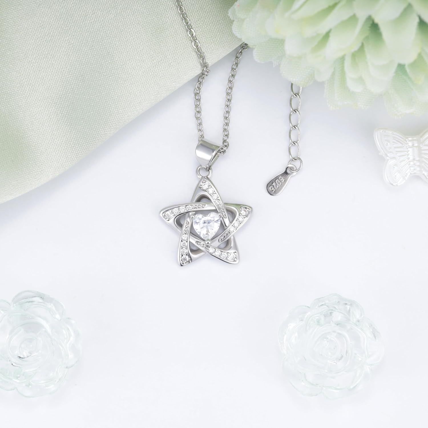 Sterling Silver Star Necklace for Women - Adjustable Star-Shaped Pendant Necklace Hypoallergenic Lightweight Cubic Zirconia Necklaces Jewelry Gifts for Daughter Granddaughter Teens - Image 4
