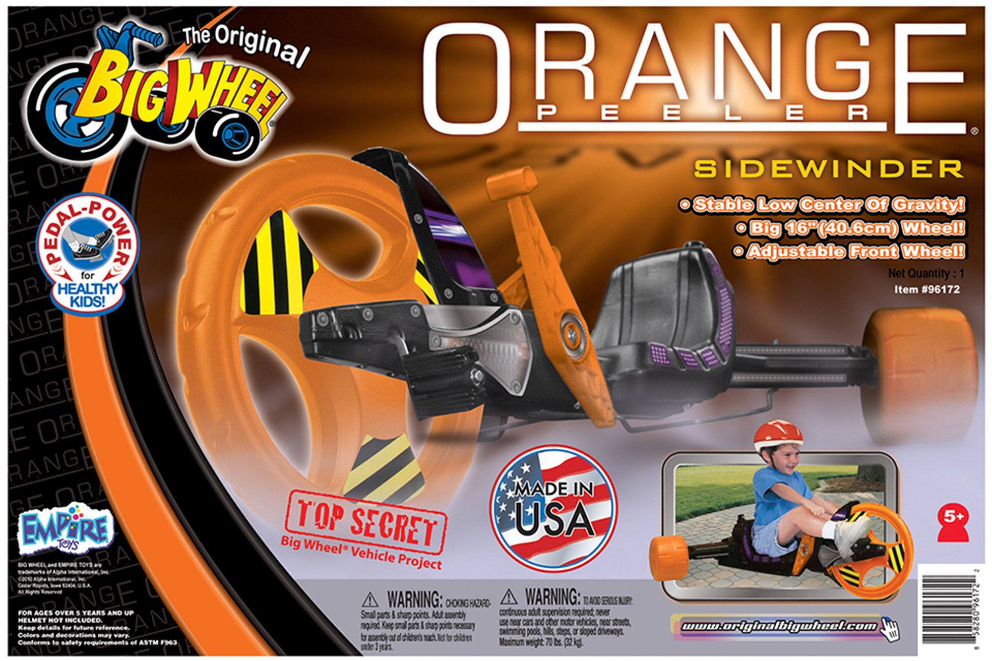 The Original Big Wheel Sidewinder 16” X-TREME Racer Tricycle for Boys & Girls 5-10 Years of Age - Made in USA (Orange Peeler)