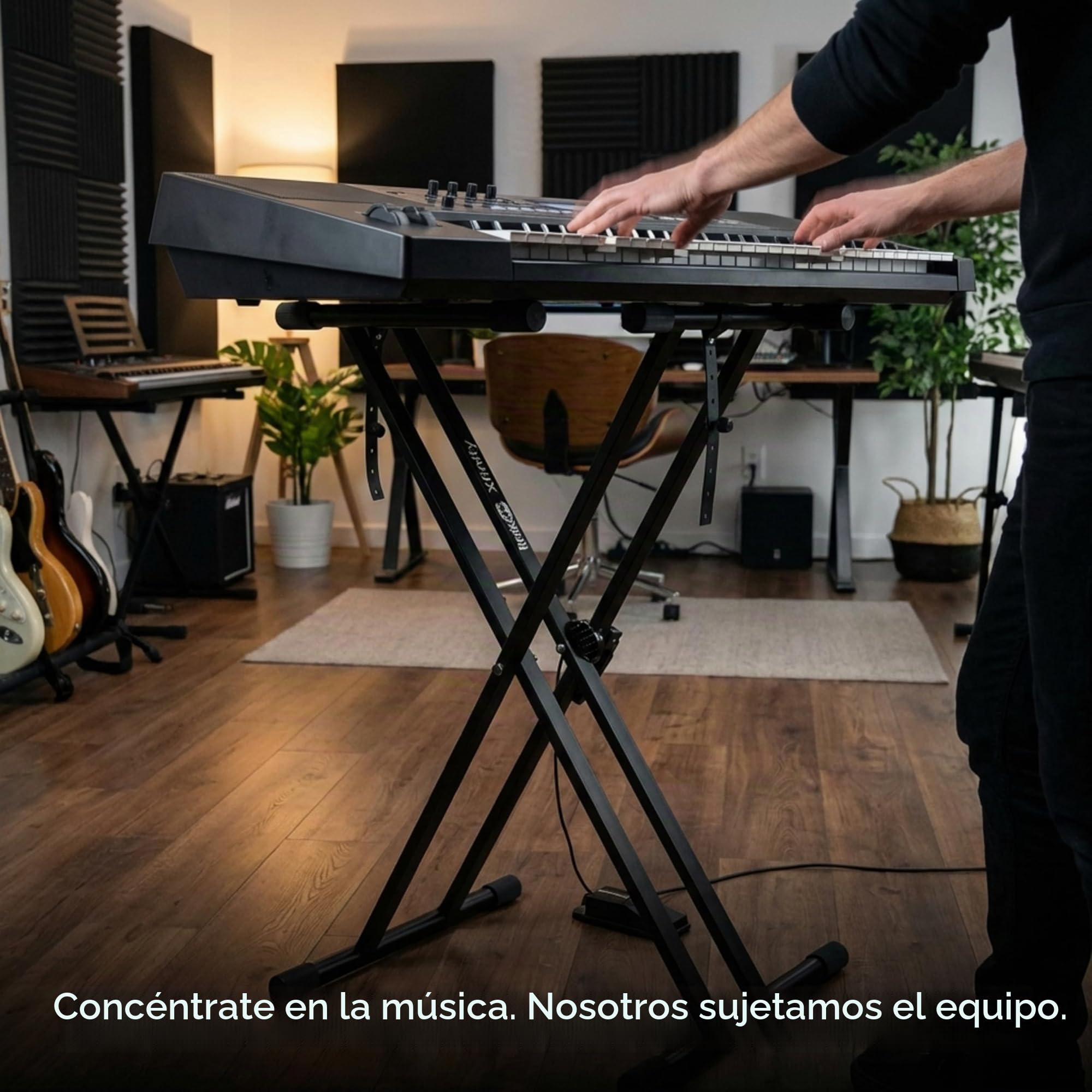 RockJam RJXX363 - Soporte de teclado ajustable con correas de bloqueo