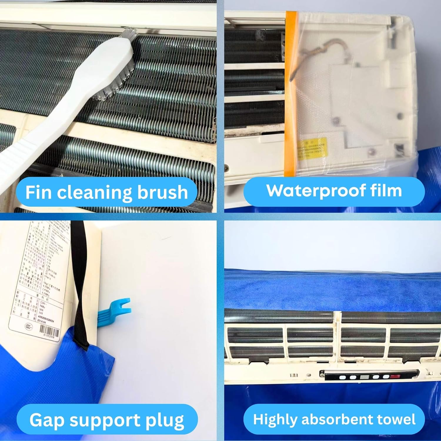 Mini Split Cleaning Kit Bag, 10Pcs Ac Cleaning Kit, Reusable Air Conditioner Cleaning Kit, Waterproof Minisplit Cleaning Kit for HVAC (Large)