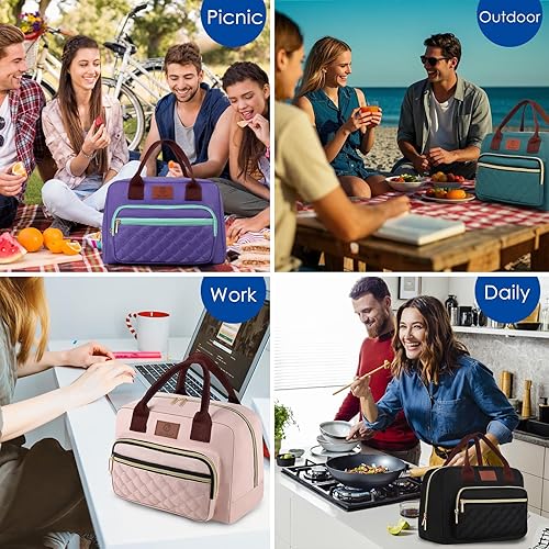 Miniatura 8 de Genteen Lonchera para mujeres, loncheras aisladas para adultos, reutilizables, lindas bolsas de almuerzo para el trabajo, lonchera de alta capacidad