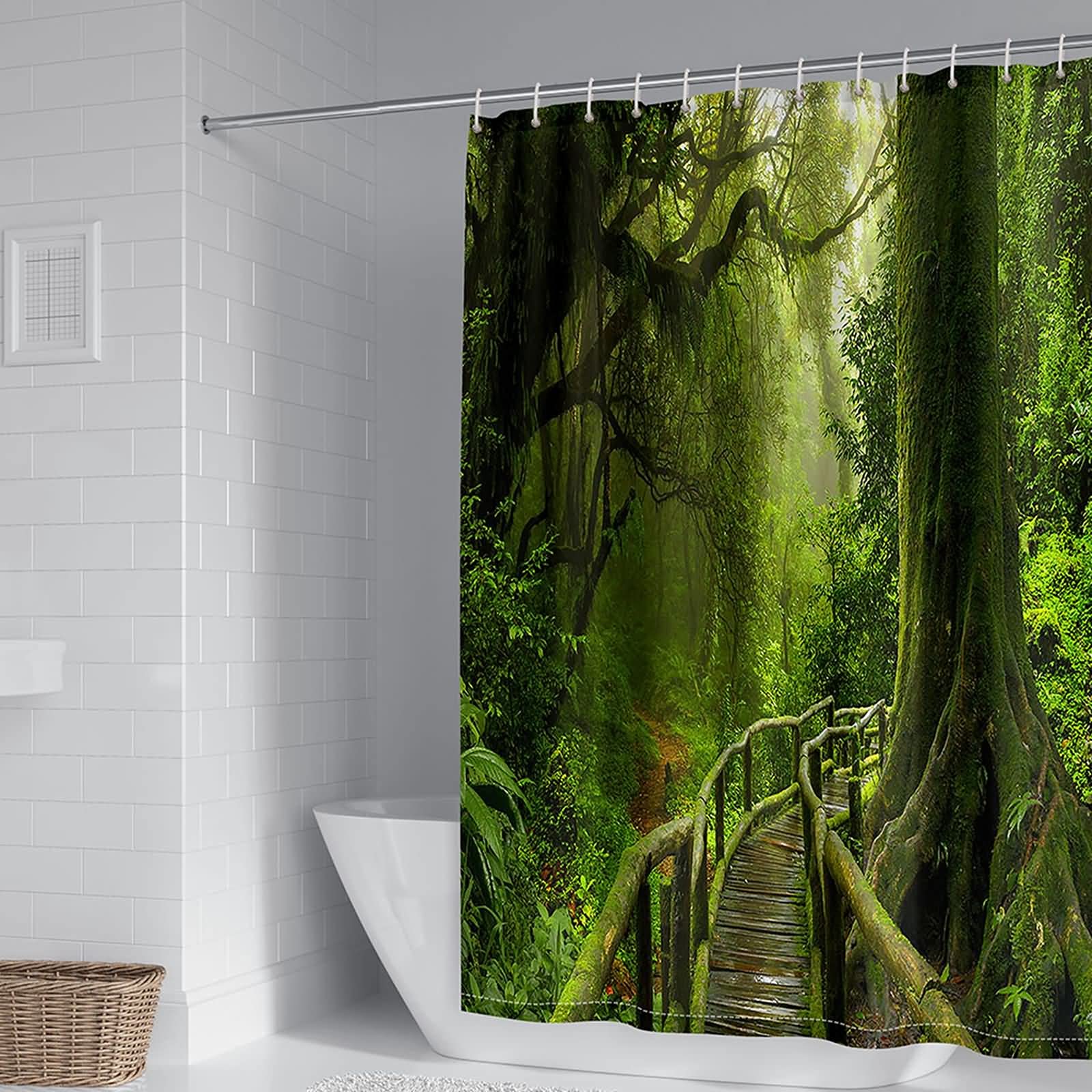 Rideau de douche salle de bain KnSam motif forêt 180x200cm polyester
