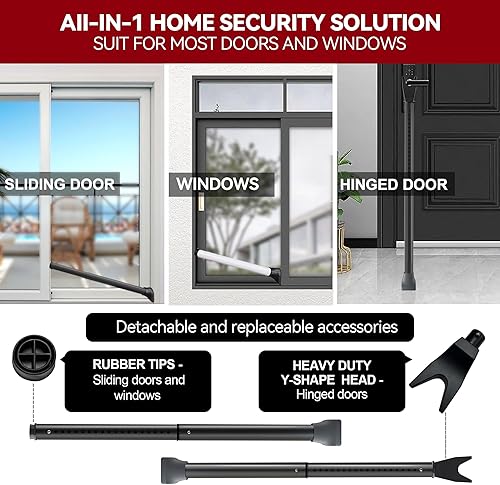 Miniatura 2 de Barra de tope de puerta de seguridad ajustable y resistente mejorada para hogares, apartamentos, viajes (1 paquete, negro)