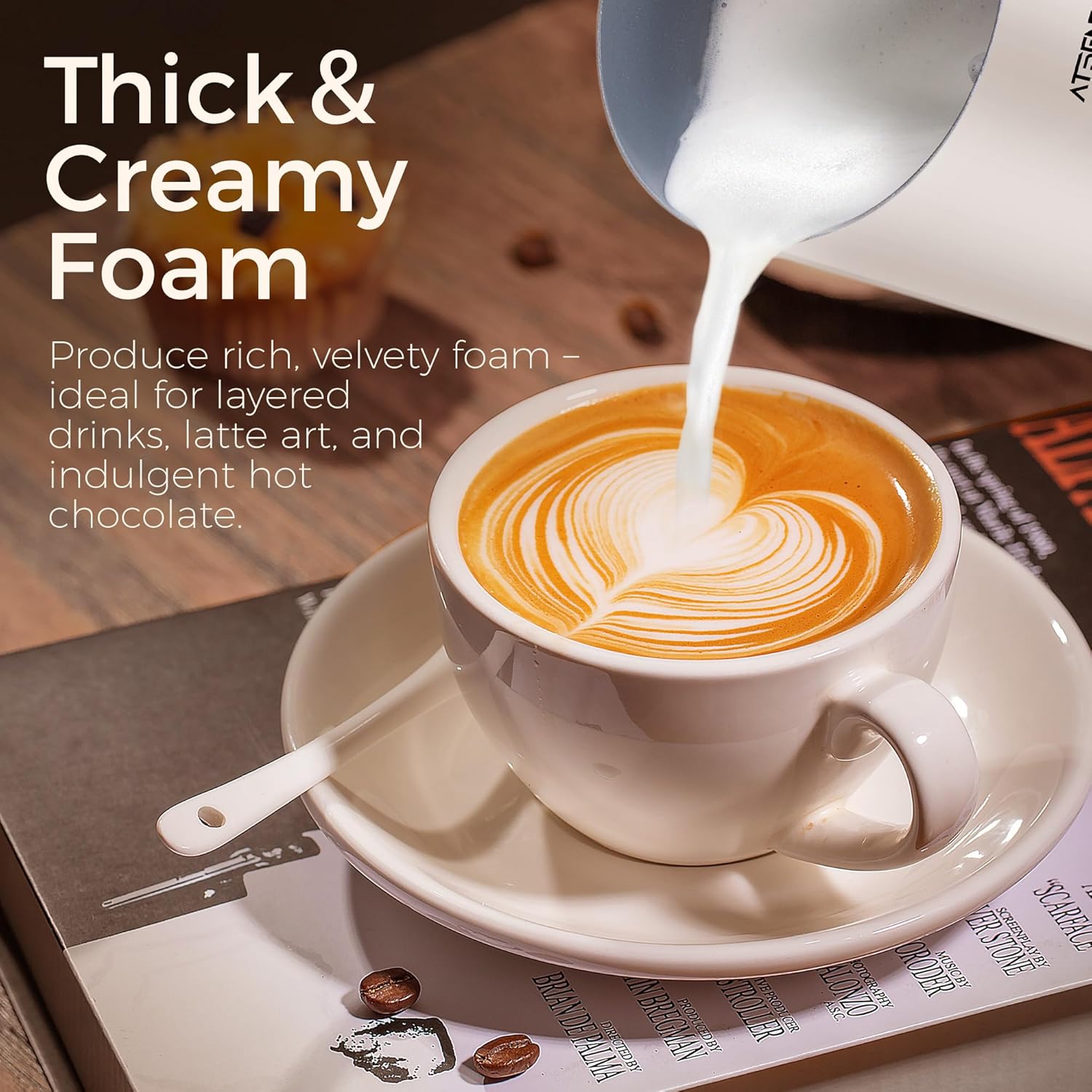 Milk Frother and Steamer, 6-in-1 Hot and Cold Foam Maker, Electric Milk Steamer with Auto Shut-Off and Milk Warmer for Coffee, Latte, Cappuccino, Hot Chocolate, (White)