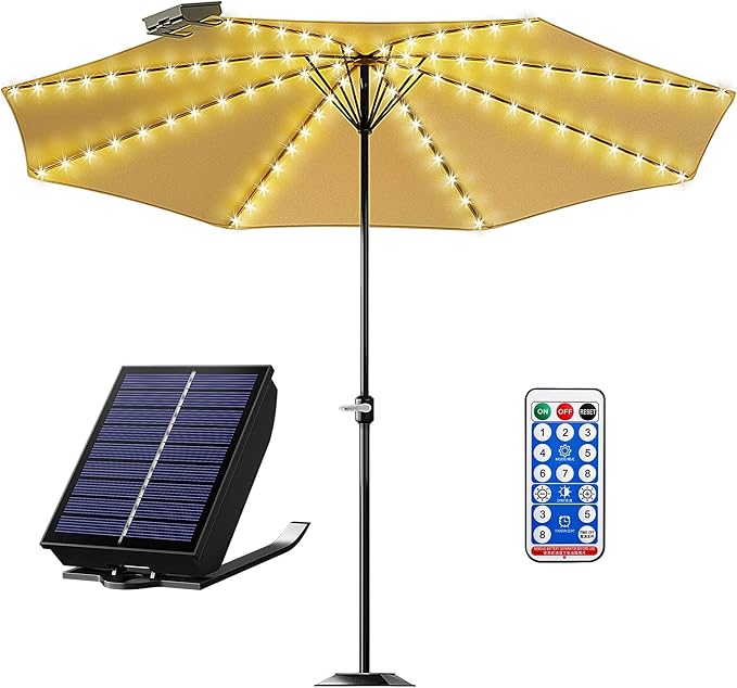 Solar Parasol Lights LED, Garden Umbrella String Lights Solar Powered