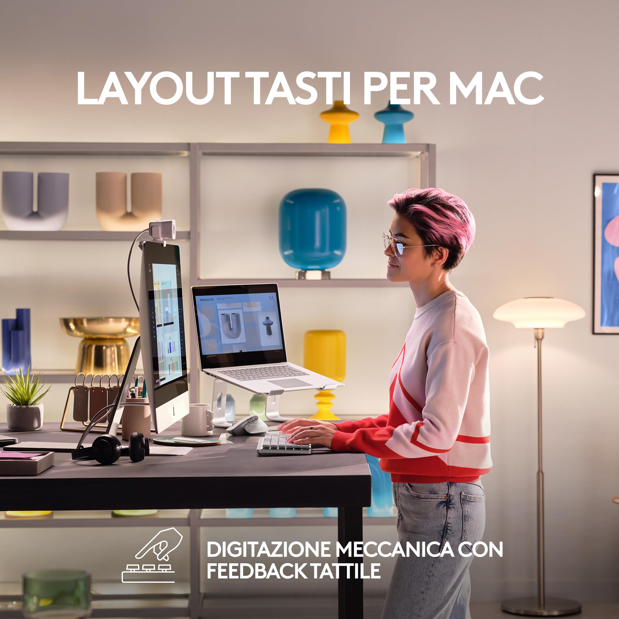 Logitech MX Mechanical Mini Tastiera Retroilluminata Wireless per Mac | Switch a Basso Profilo, Tasti Tattili Silenziosi, Retroilluminati, Bluetooth, USB-C, Apple, iPad, QWERTY US Intl - Pale Grey