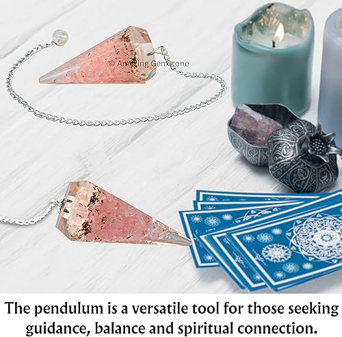 Miniatura 6 de Amazing Gemstone Péndulos de cristal de orgón de cuarzo rosa para adivinación y radiestesia péndulo de cristal con verdadero movimiento de péndulo