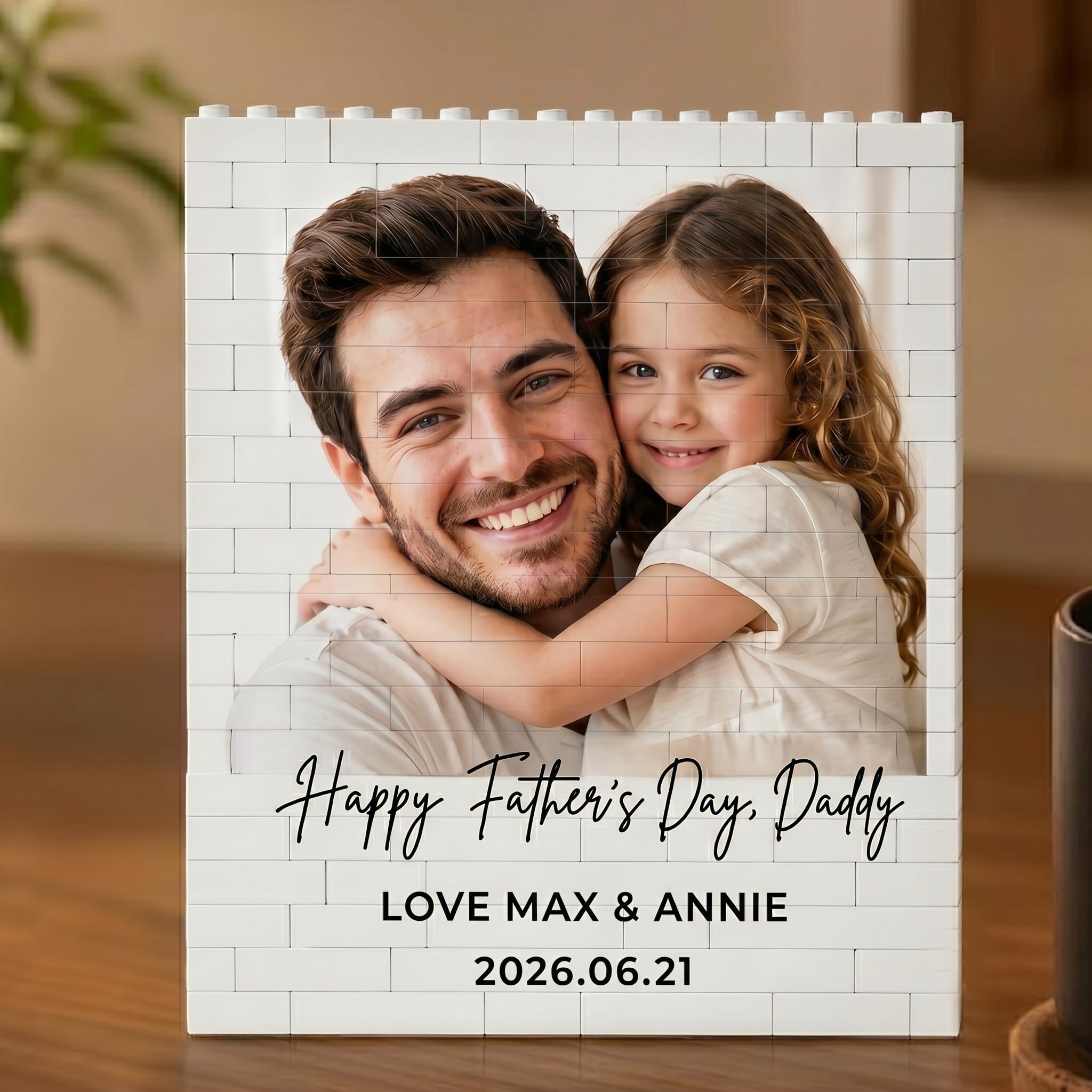 Personalised Photo Building Bricks Puzzle, Dad Gifts from Daughter Son, Custom DIY 3d Jigsaw Puzzle Board Photo Frame, Best Fathers Day Birthday Presents for Dad, Men, Grandpa & Family Keepsake — image 1