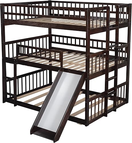 Miniatura 120 de Litera triple de metal, tamaño matrimonial XL sobre individual XL sobre tamaño Queen, elegante base de cama triple con seguridad garantizada para