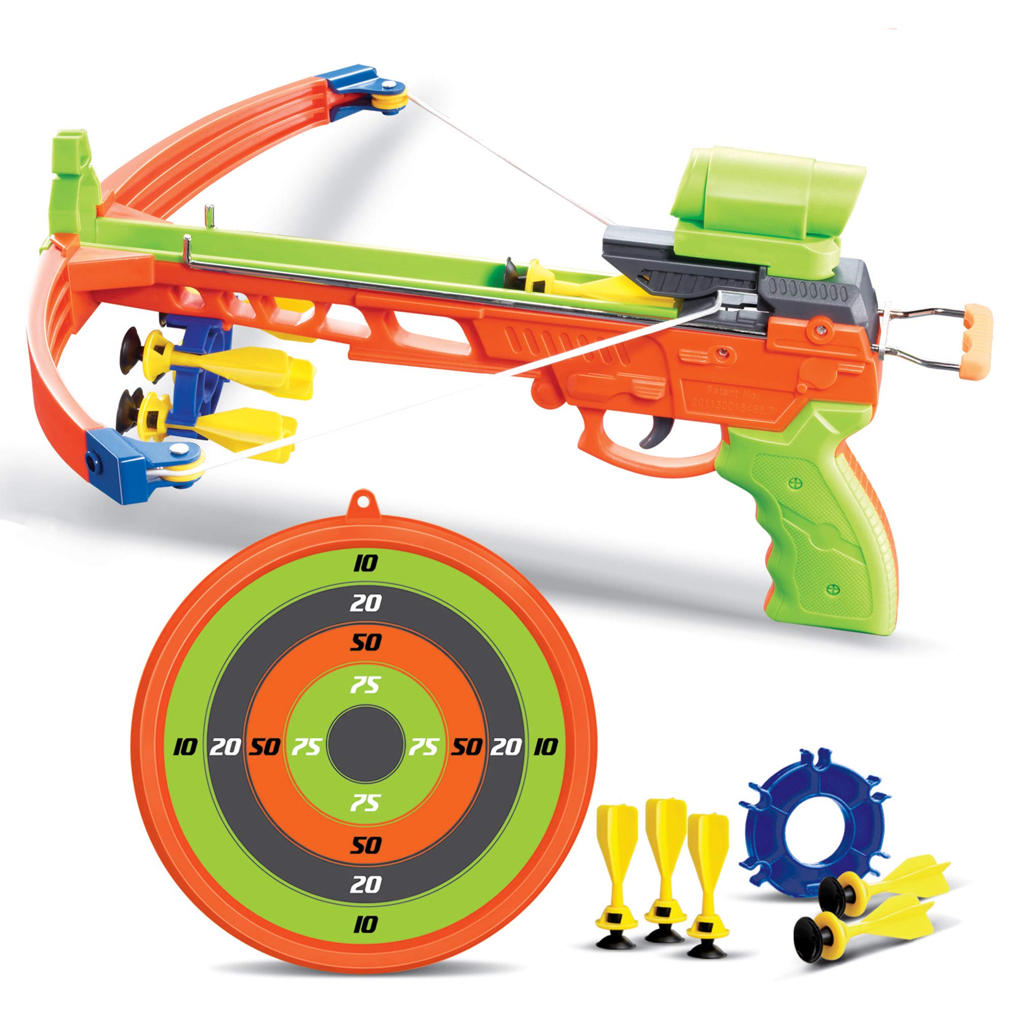 Juego de ballesta para niños con tornillos objetivo arma flechas tiro con arco juguete de jardín divertido