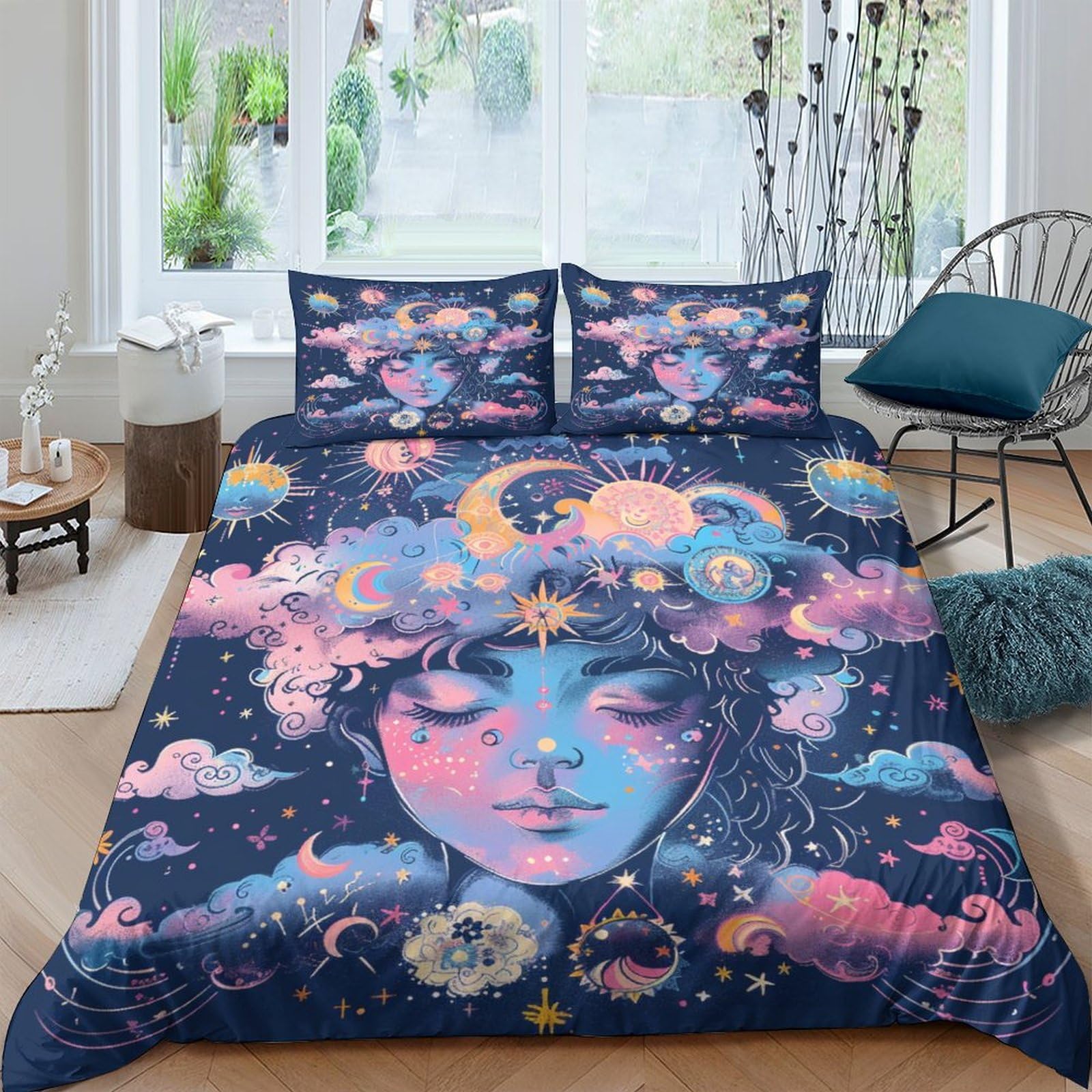 Housse de couette anti-plis lune et soleil pour un lit impeccable sans repassage