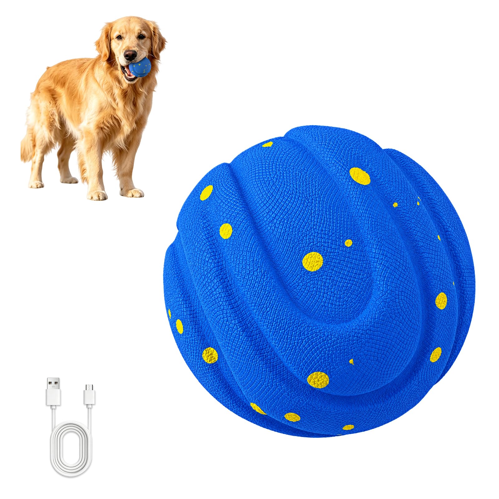 Balle Interactive Chien, Jouet Chien Balle, Balle Chien Qui Bouge Toute Seule, USB Rechargeable Intelligent Jouets pour Chiens 3 Modes interactifs, pour Chiots à Grands Chiens(Blau)