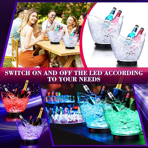 Miniatura 2 de Cubos de hielo LED de plástico transparente de 5 L, cubo de hielo de gran capacidad, cubo de hielo RGB colorido LED enfriador, cubo de champán vino,