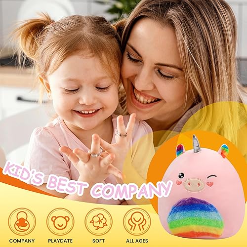 Miniatura 2 de Easfan Almohada de peluche de unicornio arcoíris de 13 pulgadas, juguete de peluche de unicornio suave, lindo animal de peluche de unicornio,