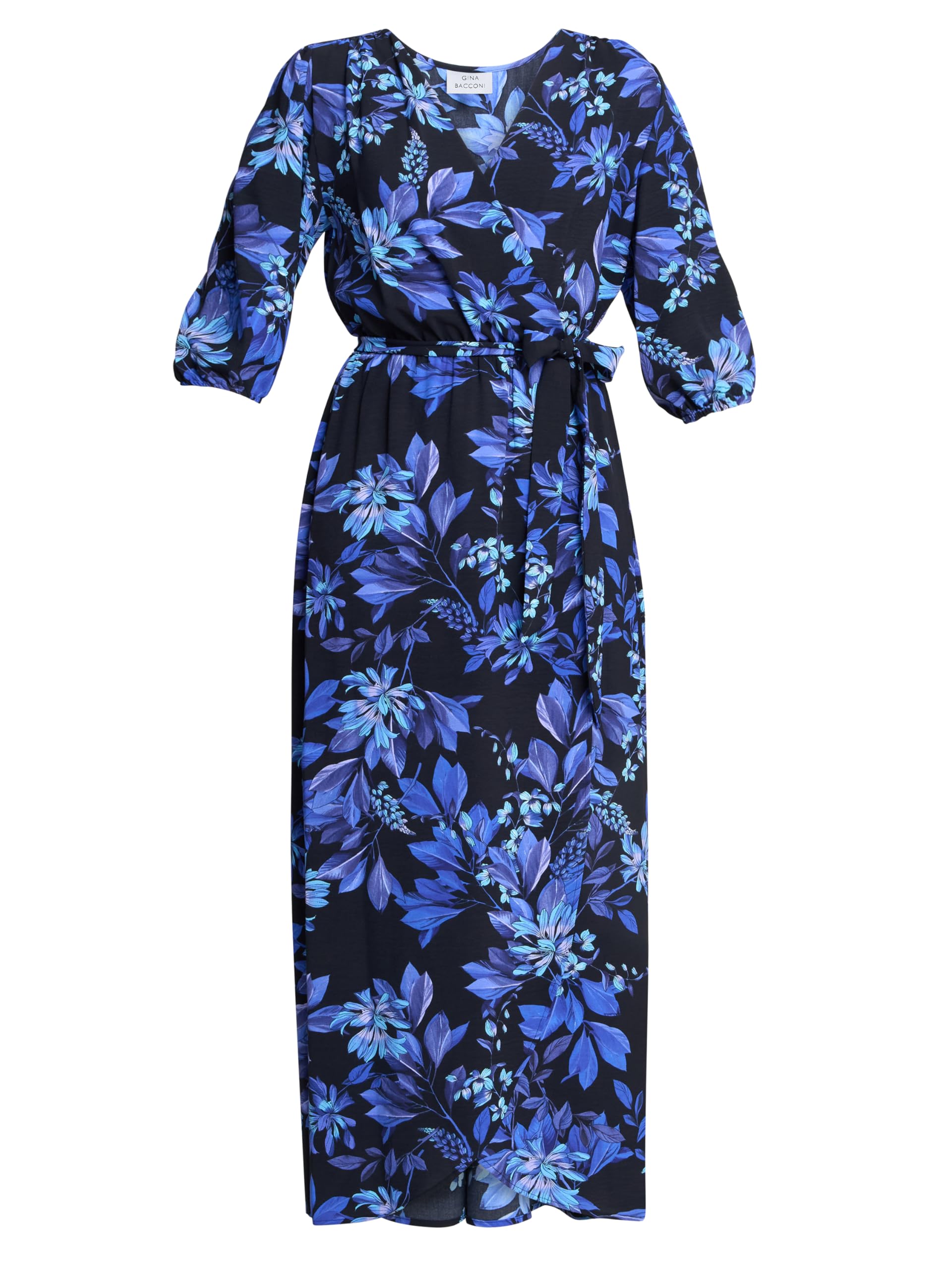 Gina Bacconi Women's Floral Print Dress Cocktail, Black/Blue, 18