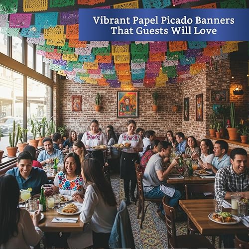 Miniatura 9 de Pancartas de fiesta mexicana (paquete de 5, 10 diseños de banderas de papel de seda por bandera/no de plástico), pancarta de papel picado,