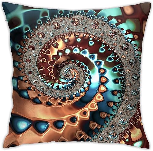 Drissa Fundas de almohada fractal en espiral, color marrón, azul, cian, verde azulado, chocolate, remolinos, decorativas, 18 x 18 pulgadas, funda de