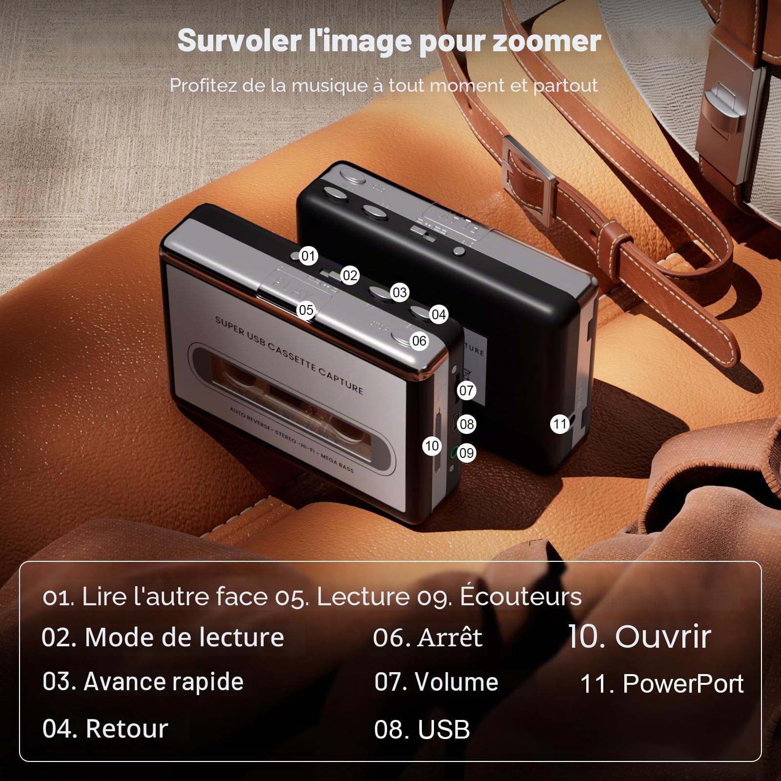 Reshow Enregistreur cassette - Enregistreur cassette portable qui enregistre les fichiers audio MP3 via USB - Convertit les cassettes pour iPod - Compatible avec les ordinateurs portables et les PC