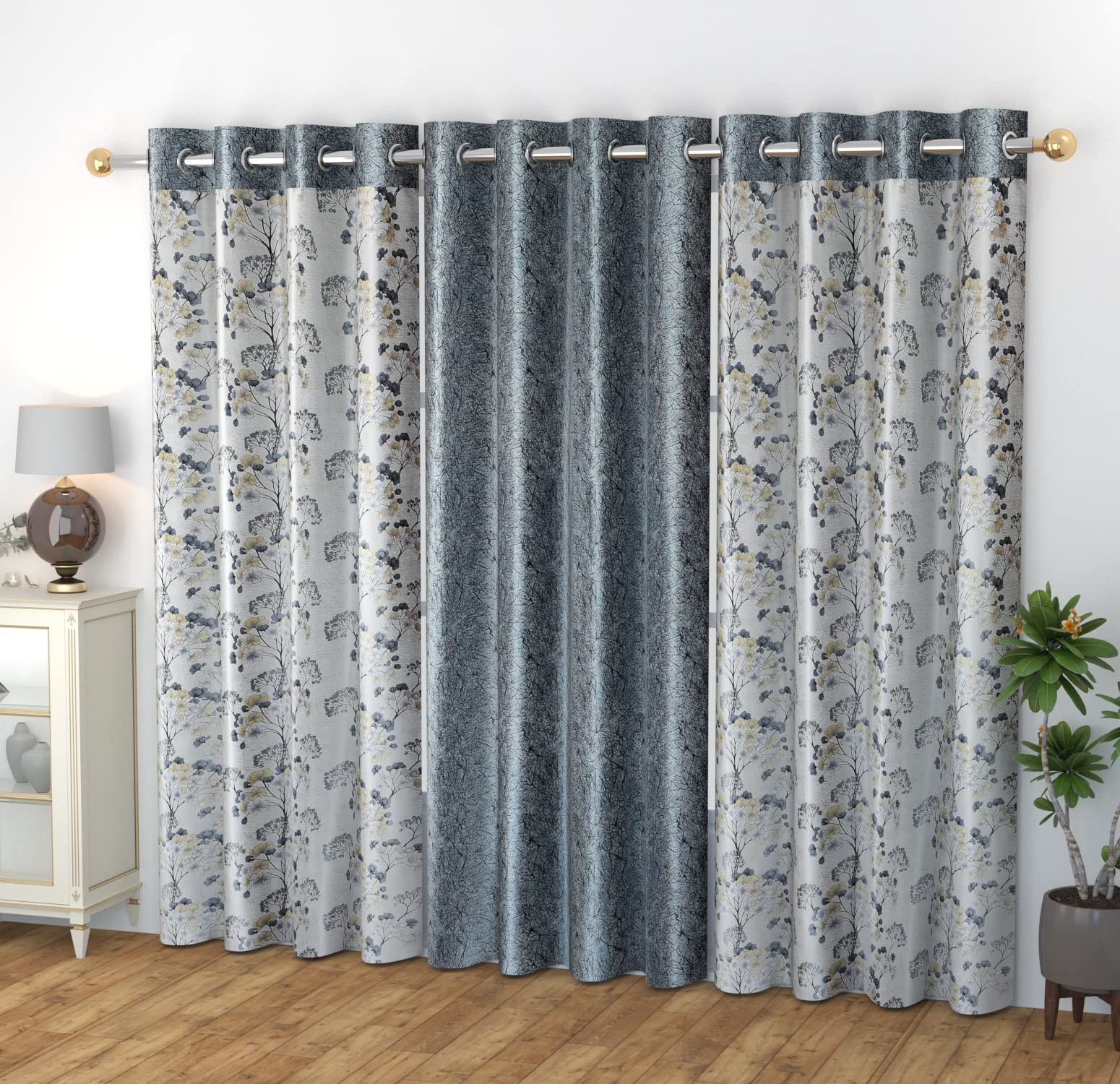 MallowWorld Polyester Curtain Set with Floral Print Suitable for Living Room | | Bedroom | Offices Curtain 10ft, Grey Color (Set of 3) (B0BTYX186S) Amazon Price History, Amazon Price Tracker