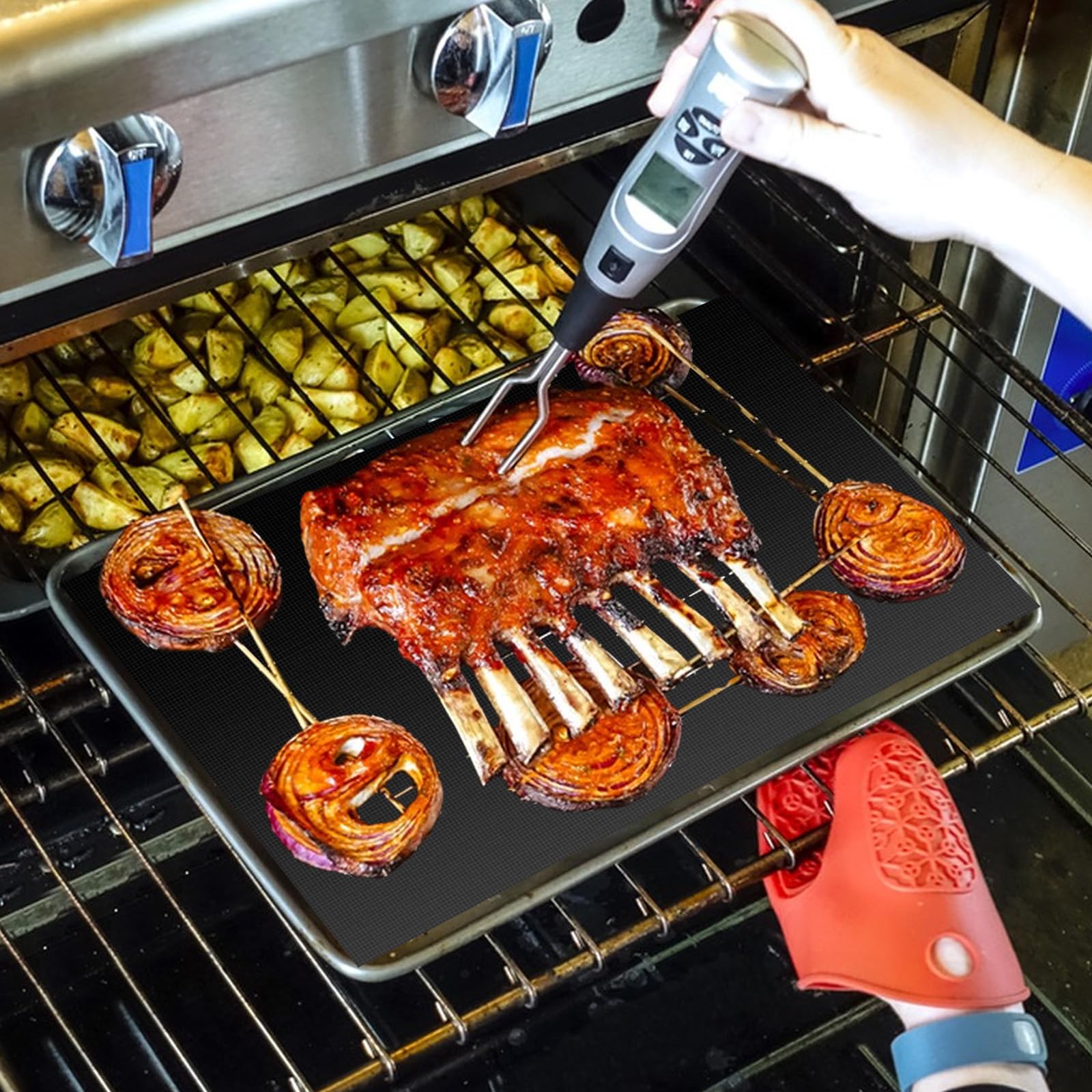 BBQ Tappetini Griglia 40x30 cm Antiaderente Resistente al Calore Riutilizzabili per Barbecue Gas Carbone Elettrico