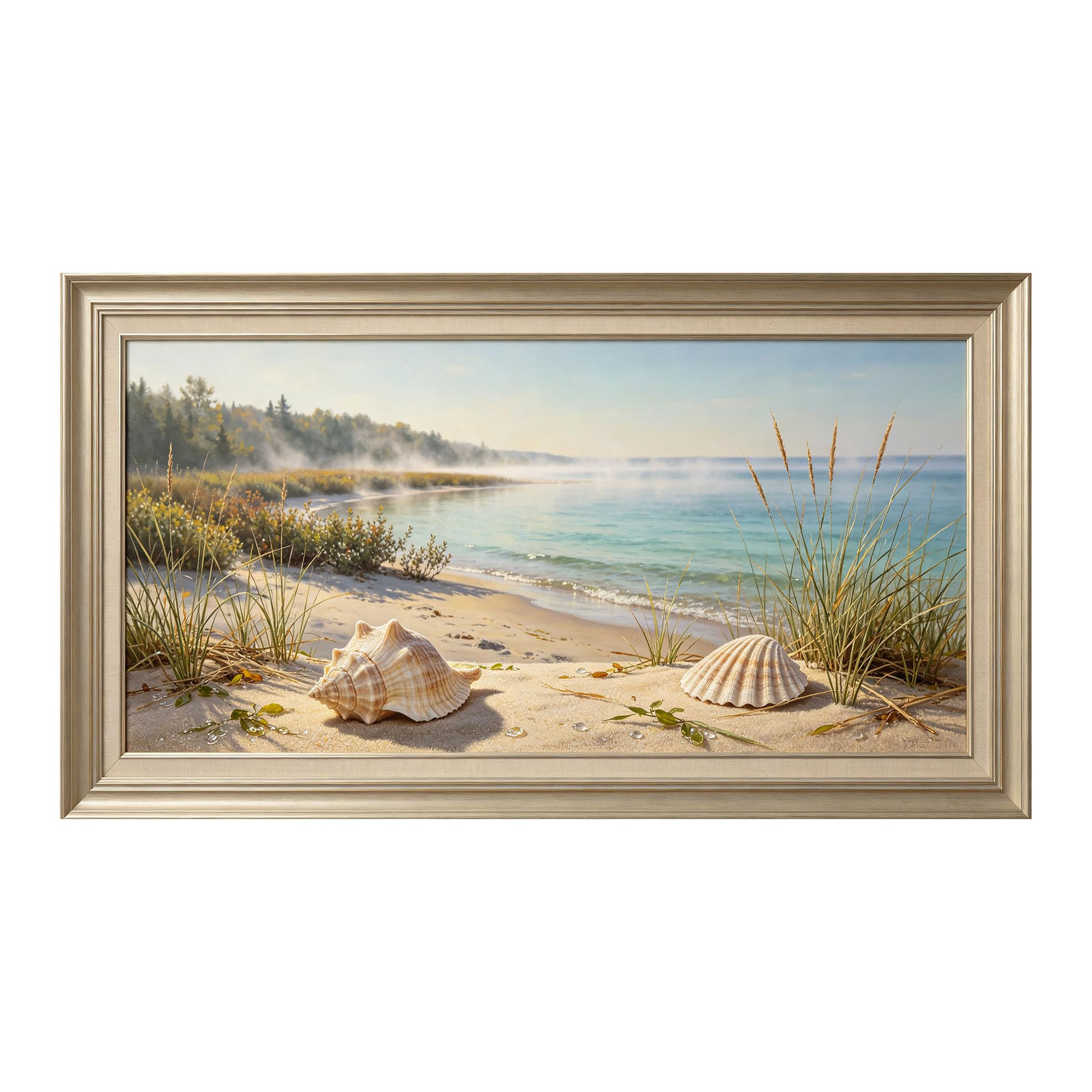 Yzpallescene 3D Framed Wall Art 50cm×100cm Coastal Seascape Marine Beach Impressionist Panoramic Large Size SelfAdhesive Removable Wall Decor Prints Artwork for Living Room Bedroom Office