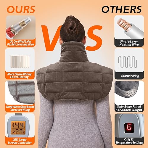 Miniatura 3 de Ruqiji Almohadilla térmica de cuello y hombros con peso de 19 x 24 pulgadas, 2.5 libras con 12 ajustes de temperatura y temporizador de cuenta