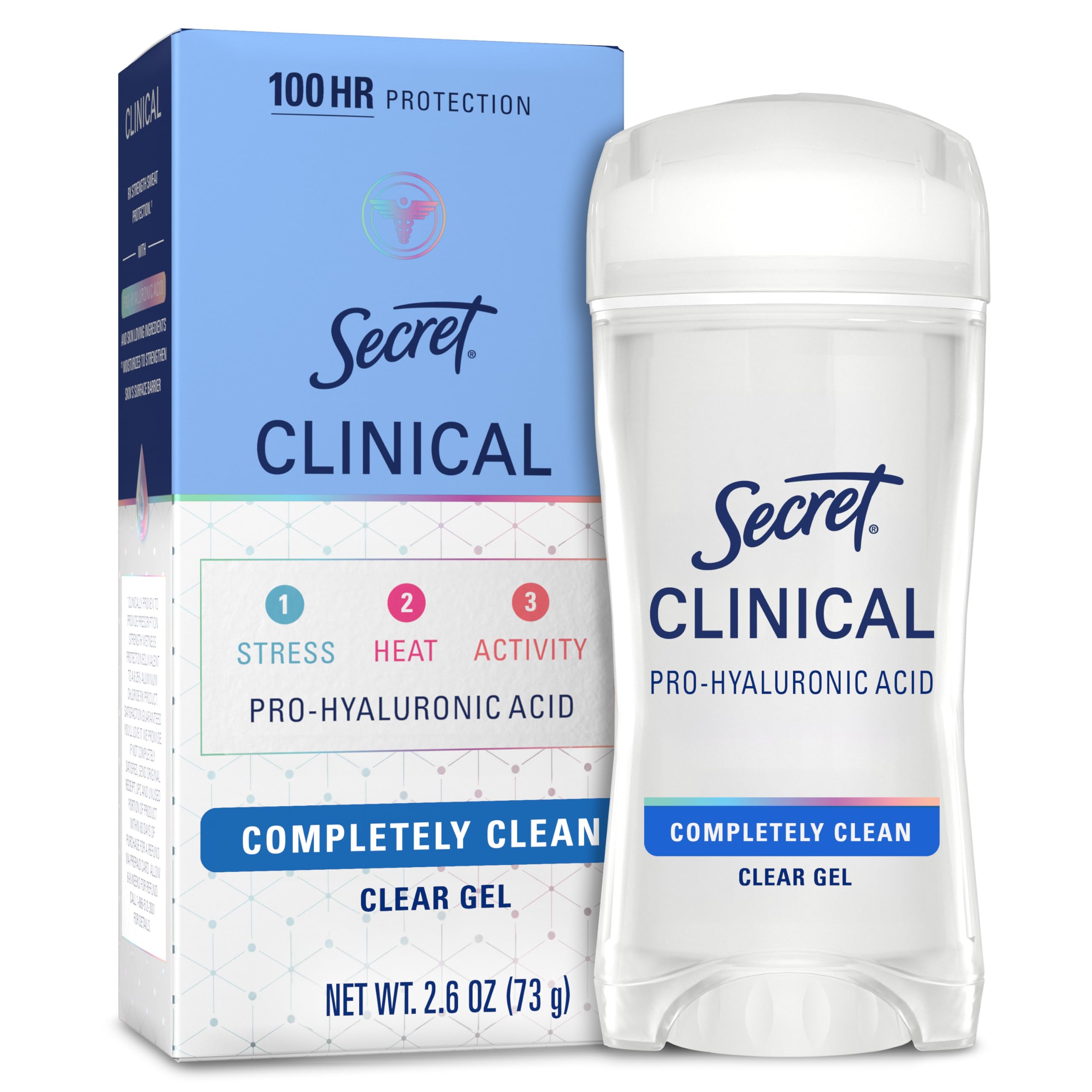 Clinical Strength Antiperspirant Deodorant for Women, 3X Stress Protection, 72hr Sweat & Odor Protection, PH Balancing Minerals, Clear Gel, Completely Clean Scent, 2.6 oz